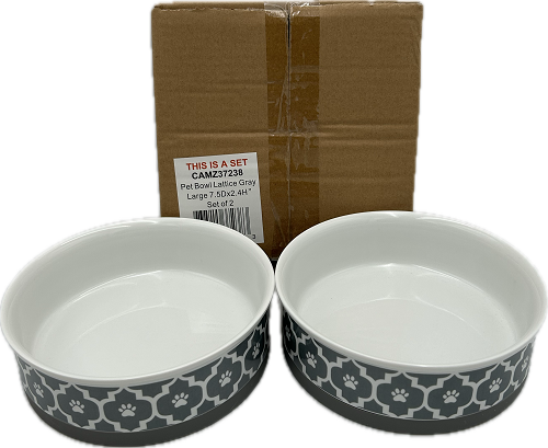 PET BOWL - LATTICE GRAY - LARGE 7.5Dx2.4H SET/2