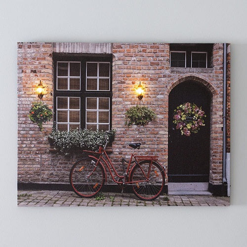 BIKE LEANING ON BRICK LED PRINT 27"Lx 21"H x 1"D