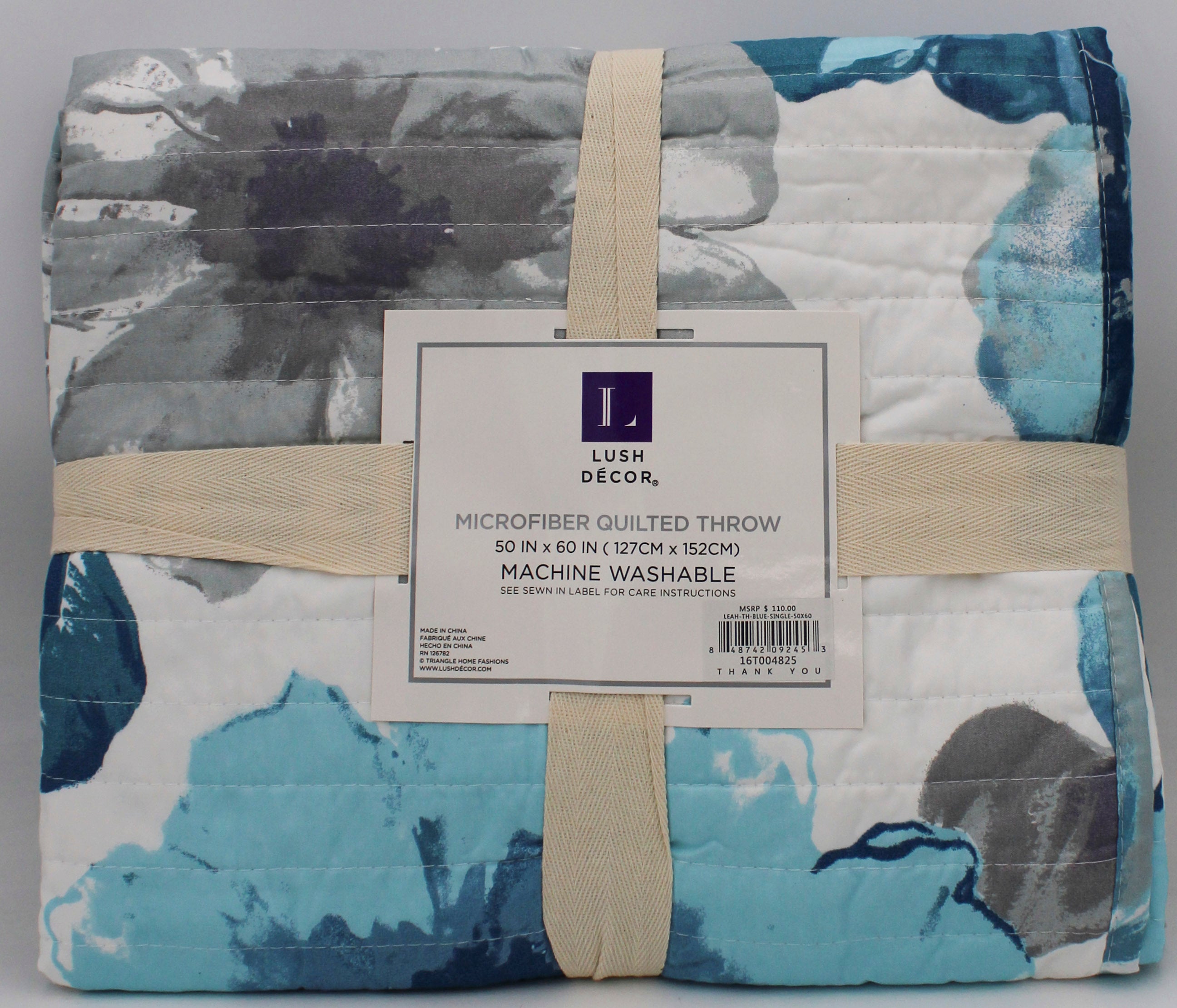 LUSH DECOR MICROFIBER QUILTED THROW 50"x60" LEAH BLUE SINGLE PP$110.00 NO AMAZON
