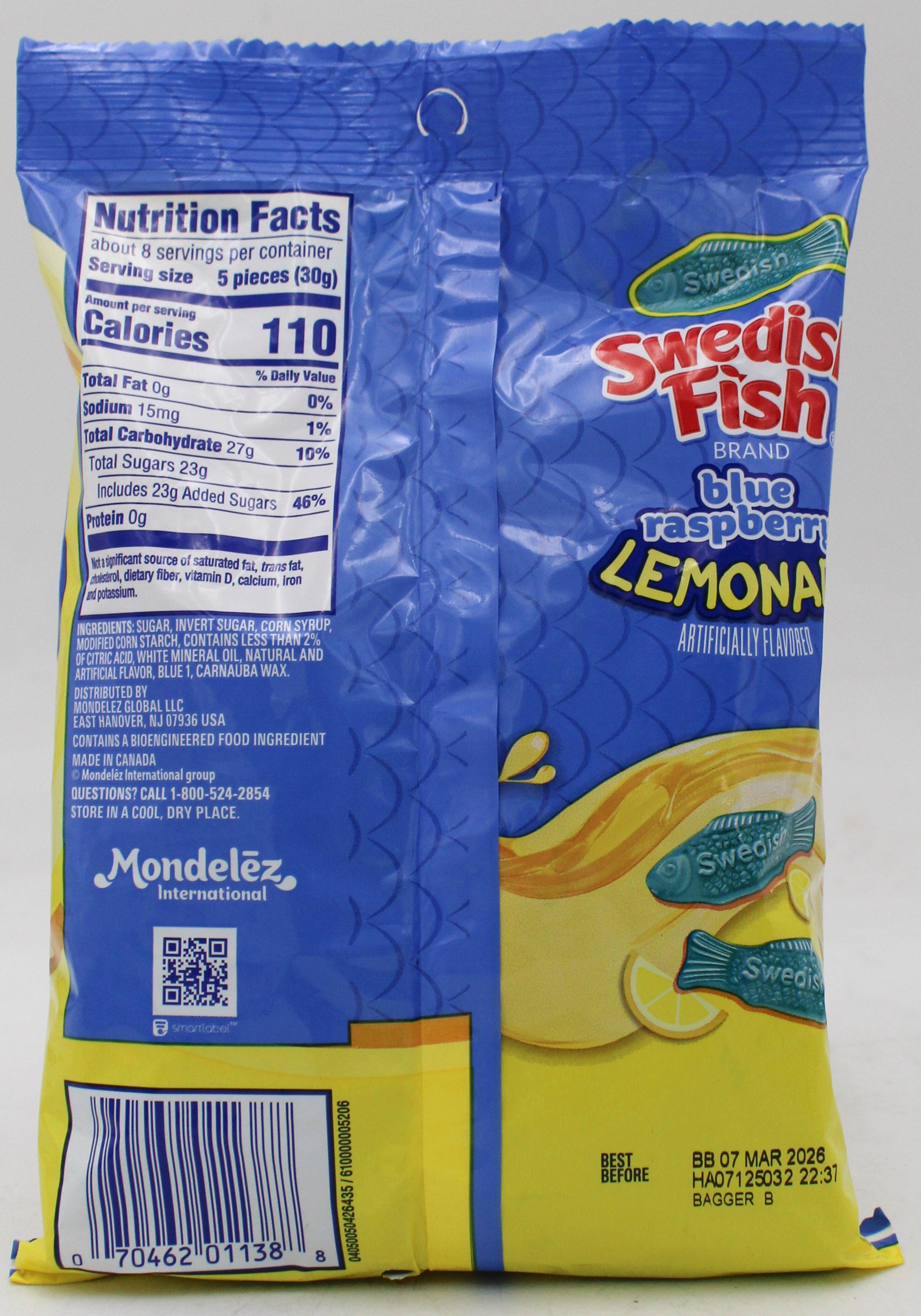 SWEDISH FISH BLUE RASBERRY LEMONADE PEG BAG 8.04 Oz BB 3/7/2026