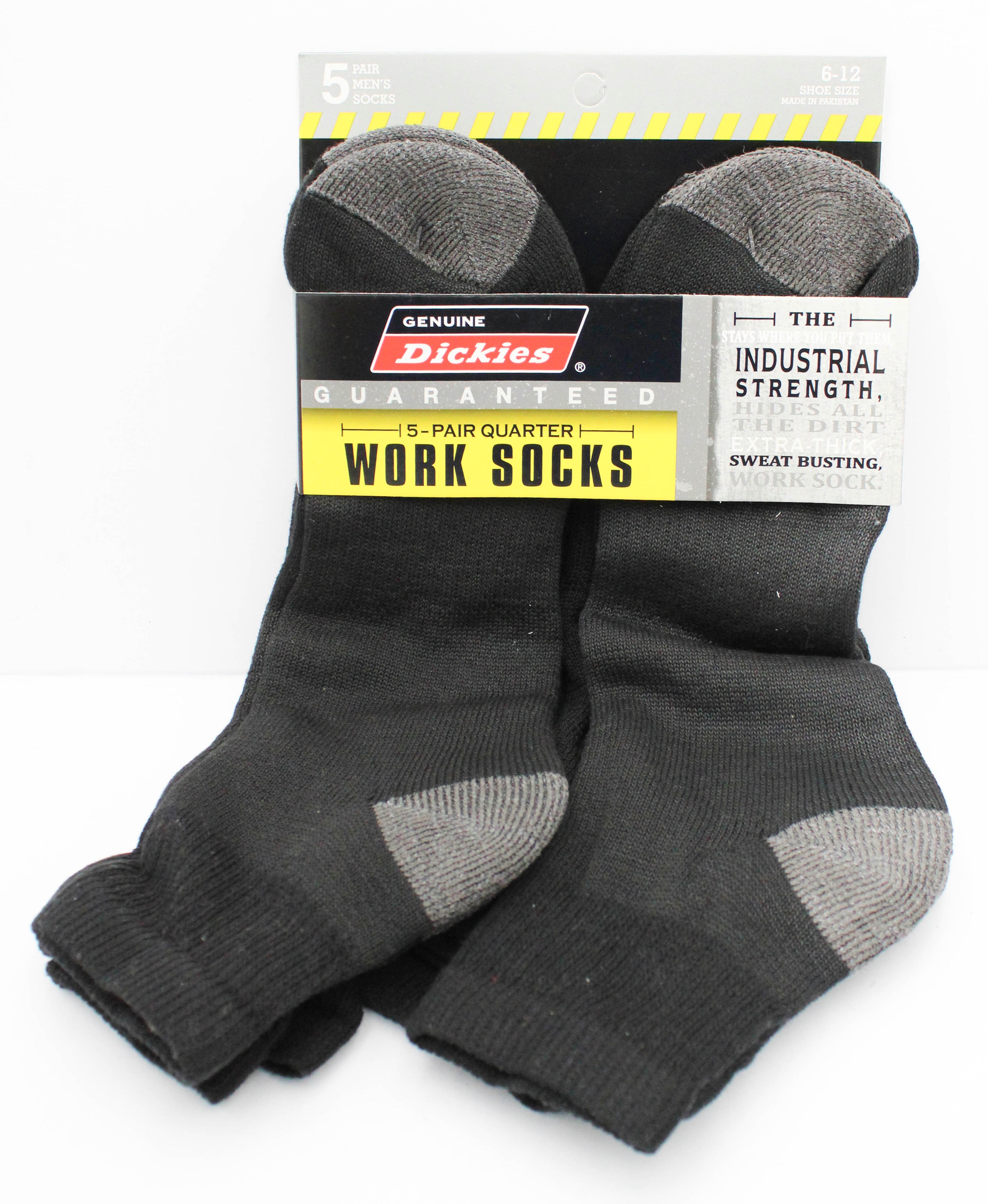 DICKIES MEN QUARTER SOCKS 5PK - BLACK (SHOE SIZE 6-12) NI