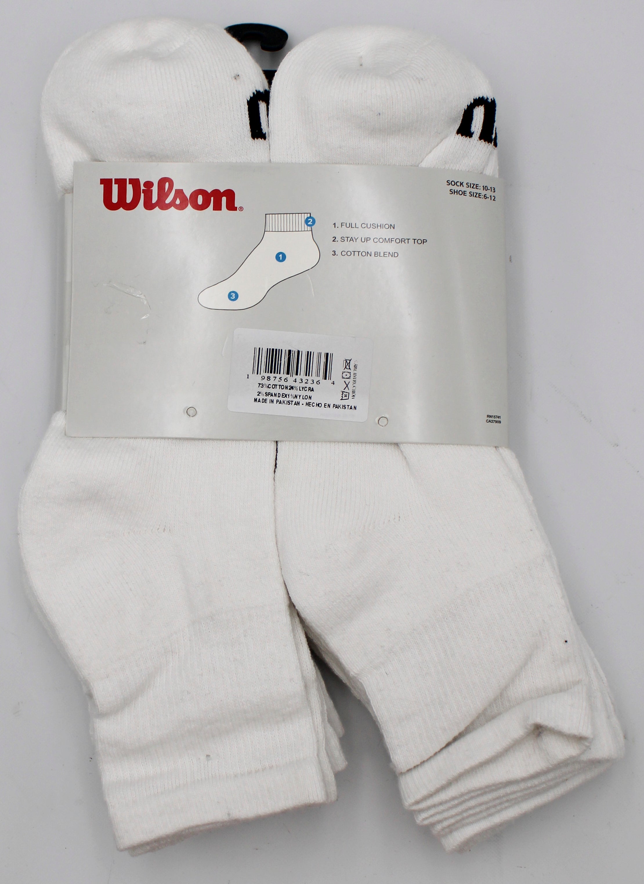 8PK WILSON MENS ANKLE SOCKS - WHITE NI