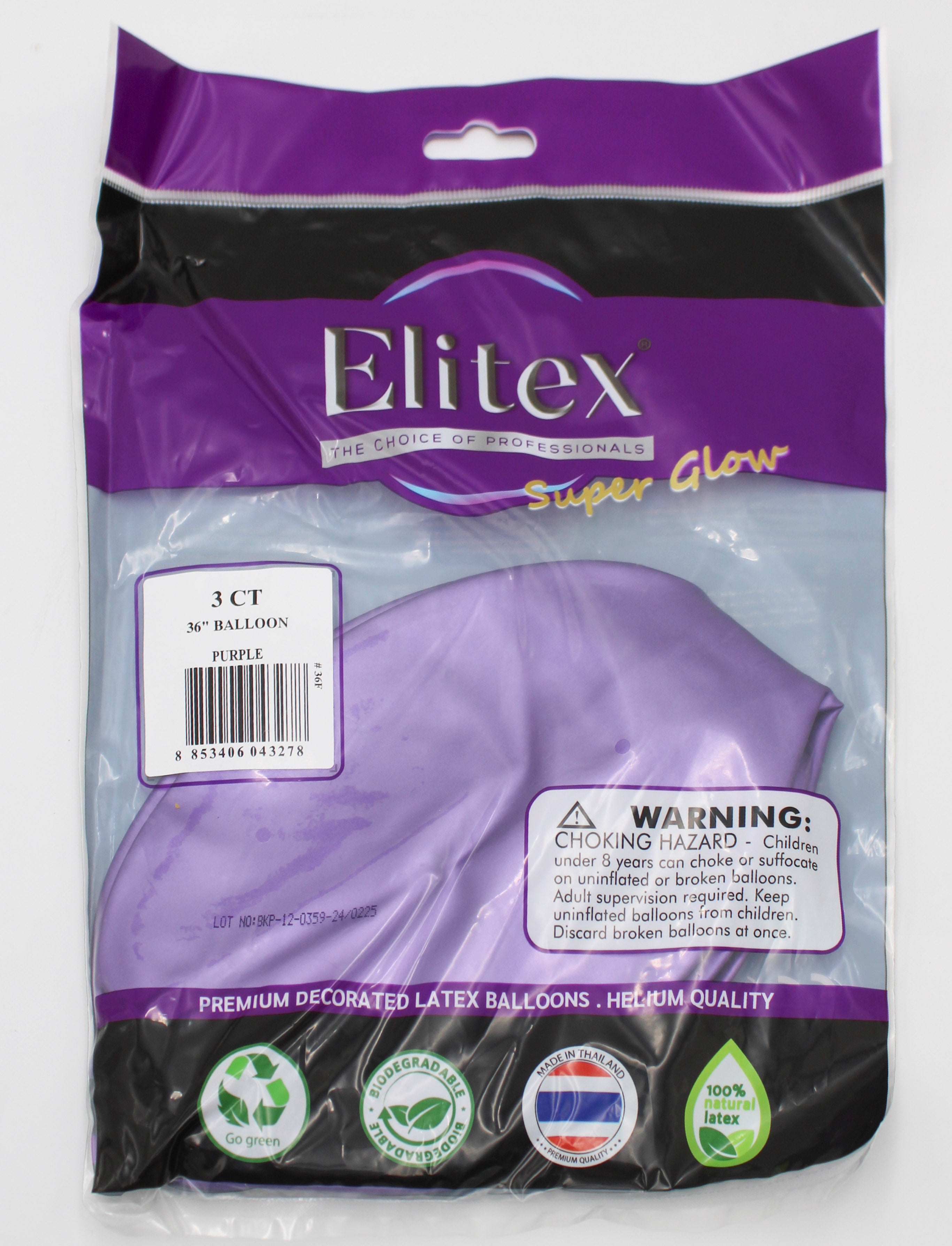 ELITEX 36" SUPERGLOW PURPLE ROUND BALLOON, 3 PACK
