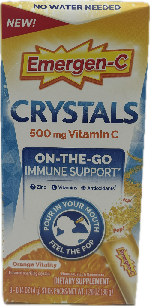 EMERGEN-C CRYSTALS ON-THE-GO ORANGE 9CT 0.14oz STICKS PACKS EXP 3/31/2026   NI