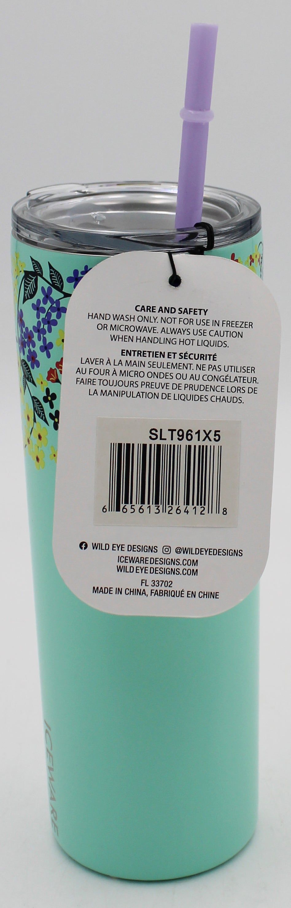 20oz SLIM TUMBLER WITH STRAW - FLORAL MINT