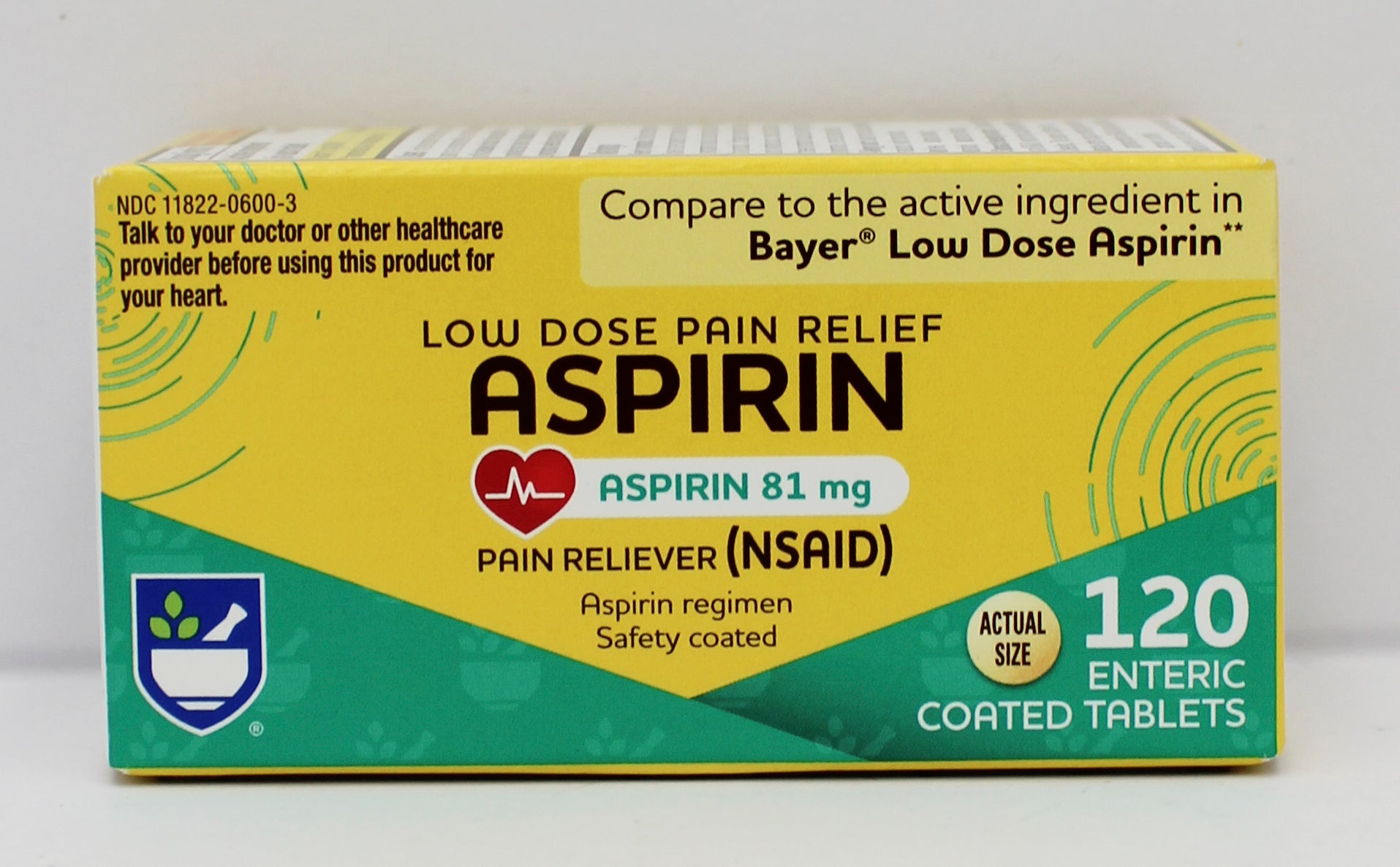 RITE AID LOW DOSE PAIN RELIEF ASPIRIN TABLETS 120ct EXP 1/15/2027