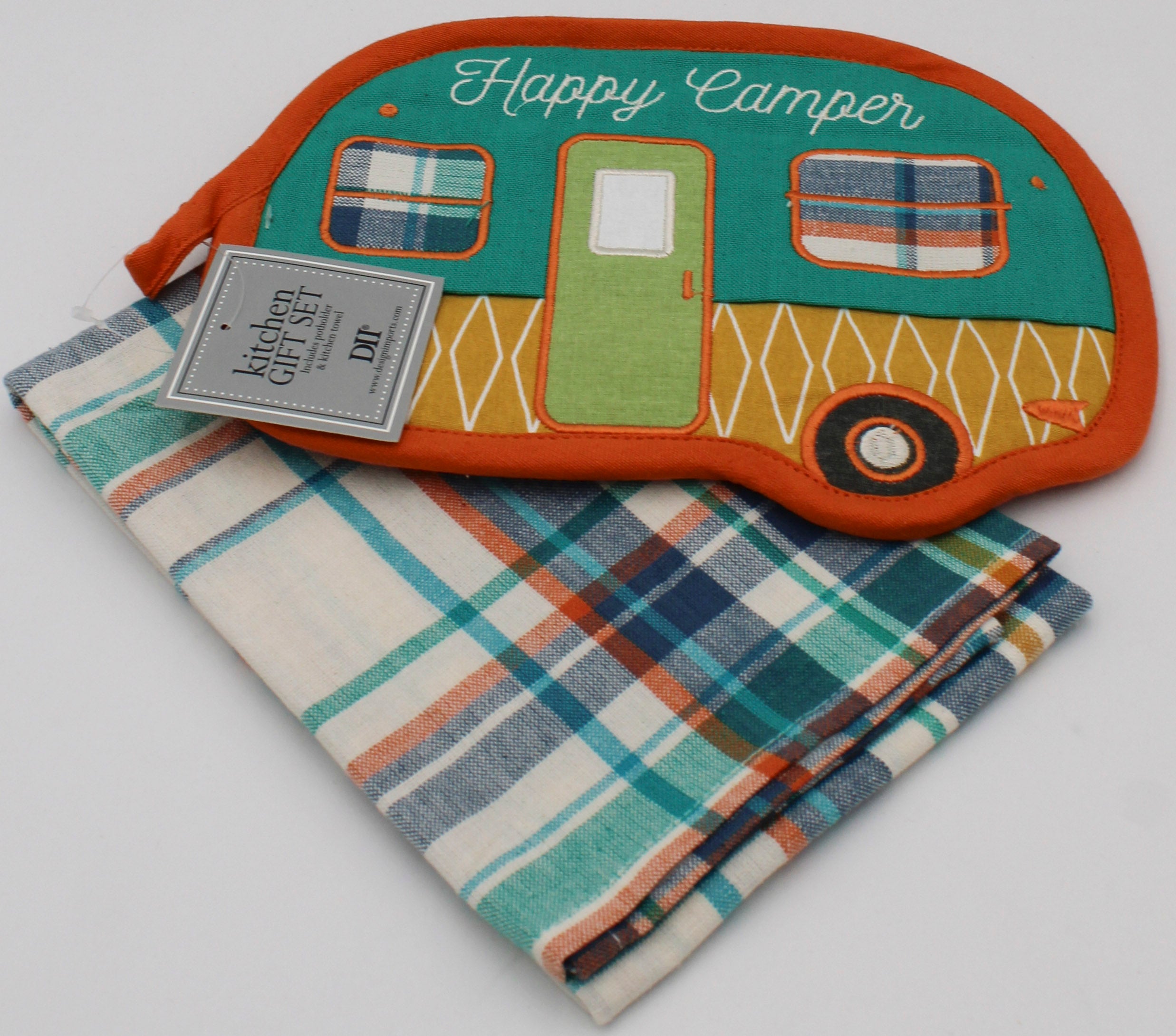 2PC GIFT SET - POTHOLDER AND DISHTOWEL - HAPPY CAMPER
