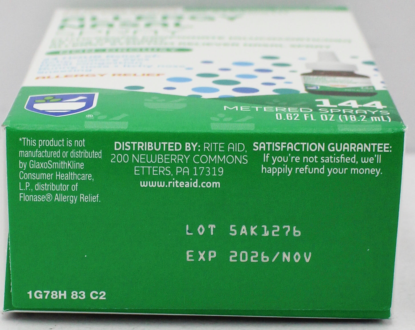 RITE AID 24HR ALLERGY RELIEF NASAL SPRAY 0.62floz EXP 11/1/2026 COMPARES TO Flonase