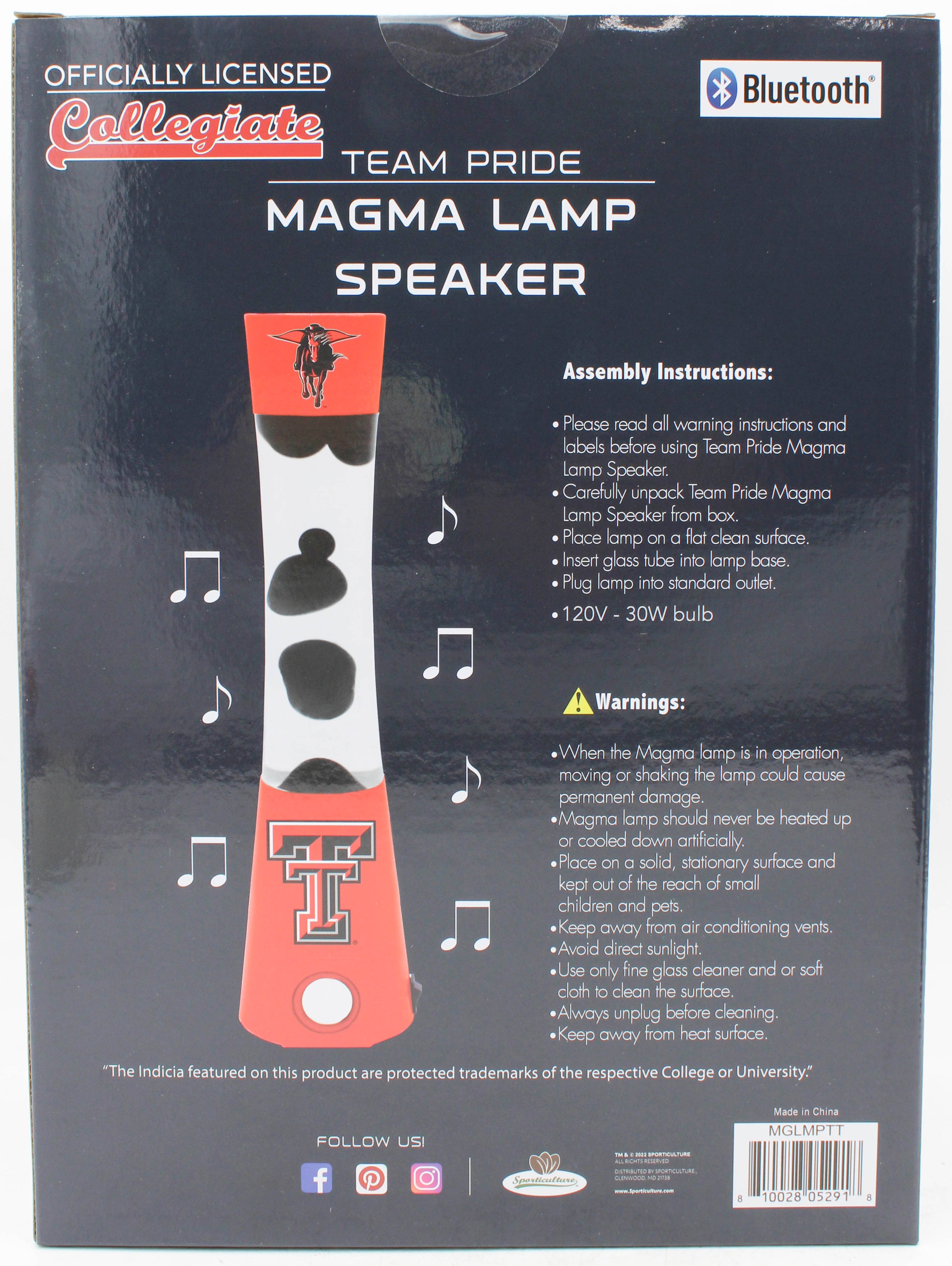 NCAA TEXAS TECH RED RAIDERS LAVA LAMP SPEAKER 16.5"