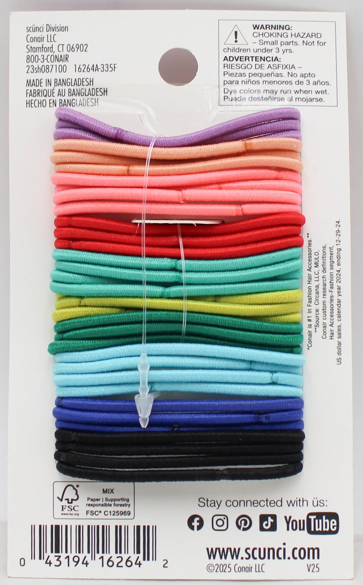 Conair Scunci Hair Elastics Rainbow 34ct Wholesale Pack
