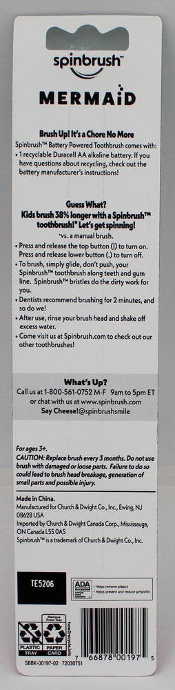 SPINBRUSH KIDS POWER TOOTHBRUSH MERMAID