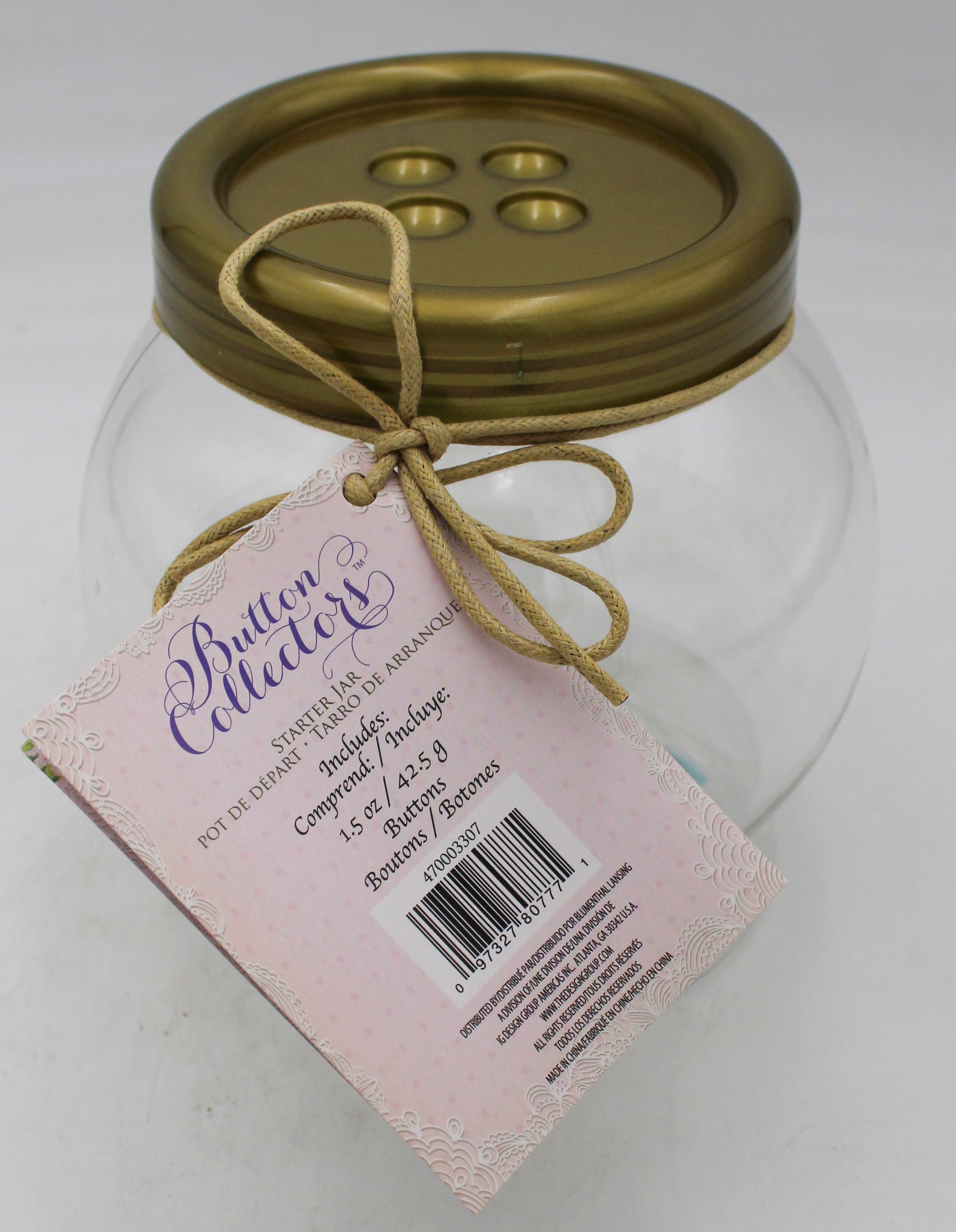 BLUMENTHAL LANSING SMALL BUTTON COLLECTOR JAR W/ 1.5OZ OF BUTTONS'