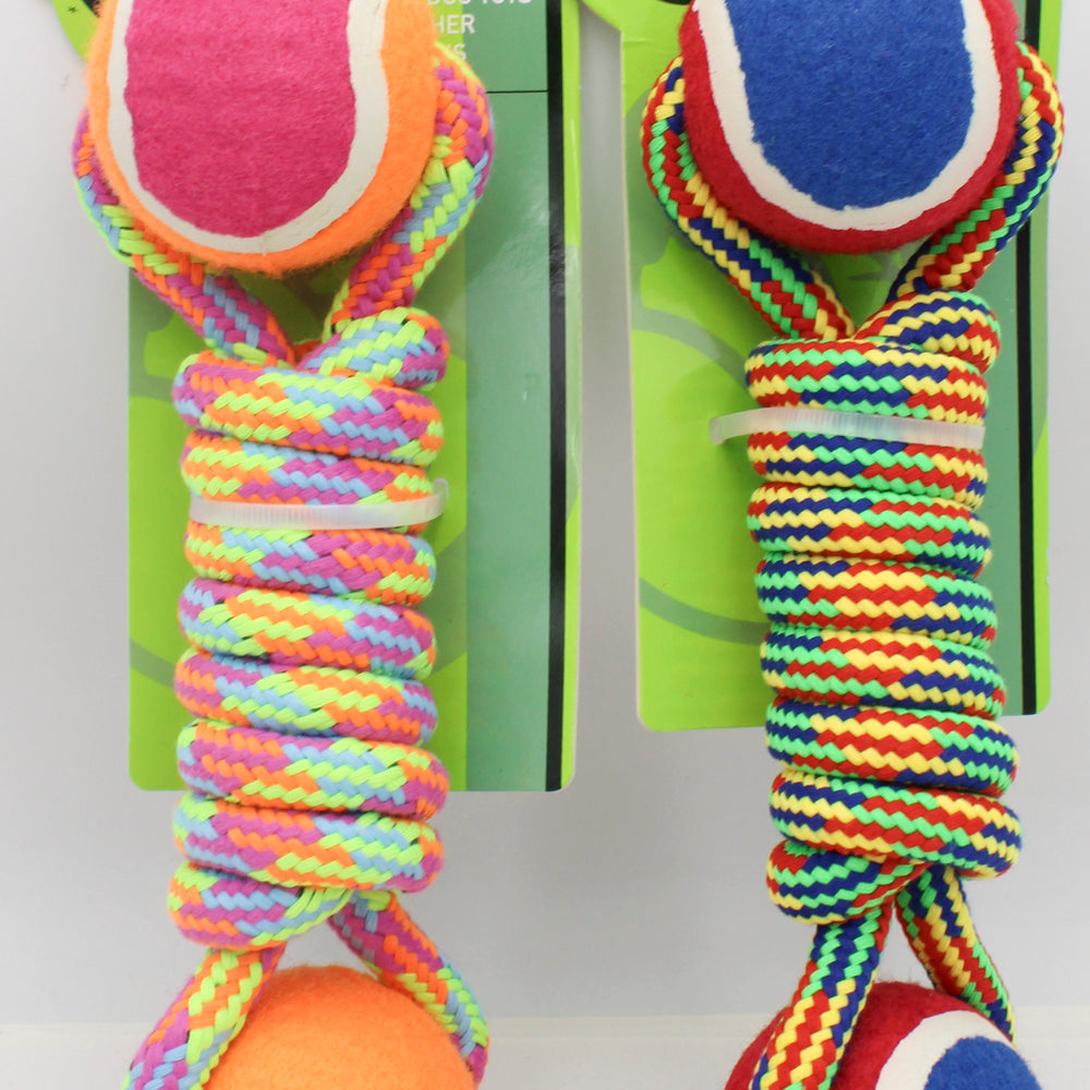 MULTIPET PET ENVY TWO KNOT ROPE W/TENNIS BALL 10"