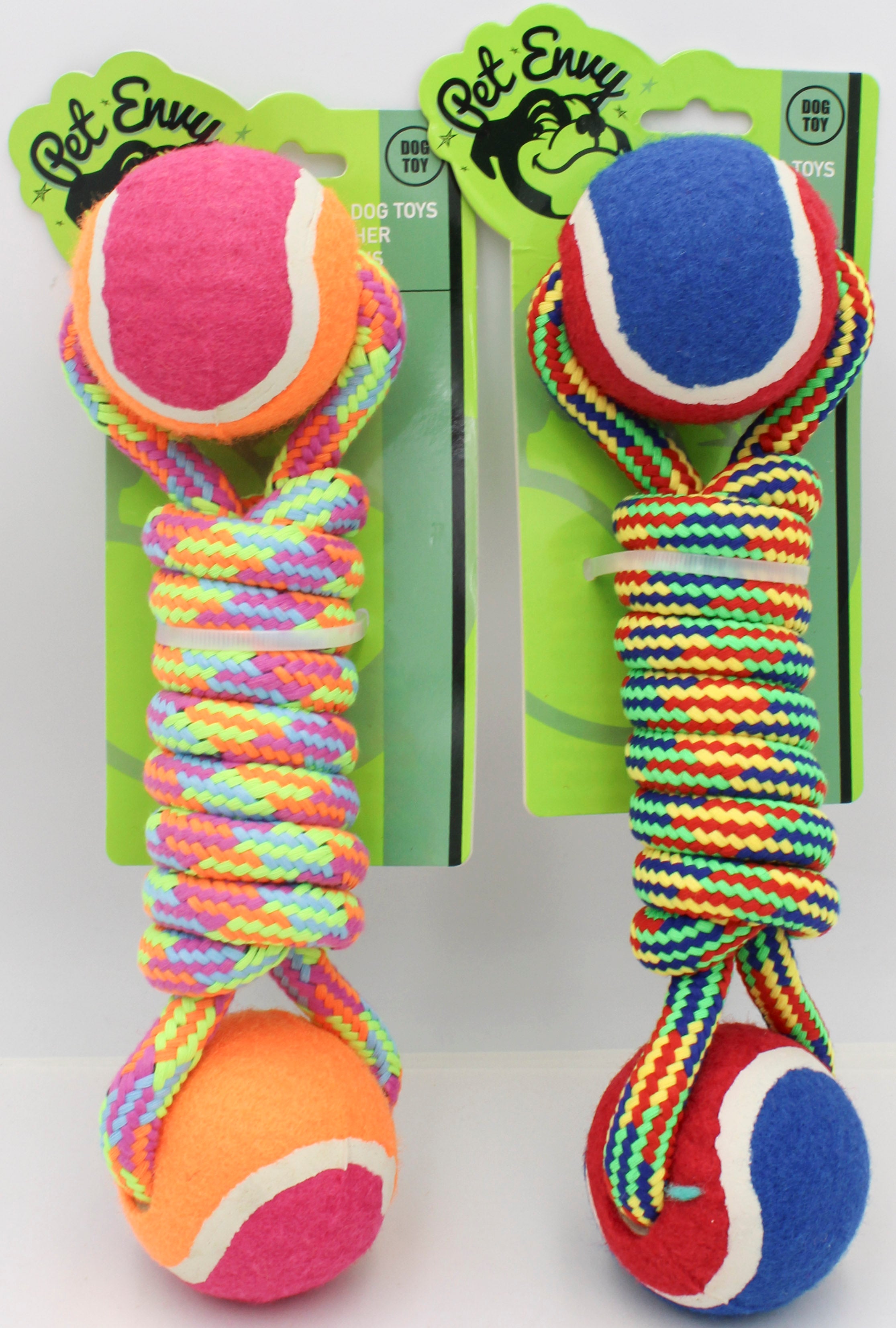 MULTIPET PET ENVY TWO KNOT ROPE W/TENNIS BALL 10"