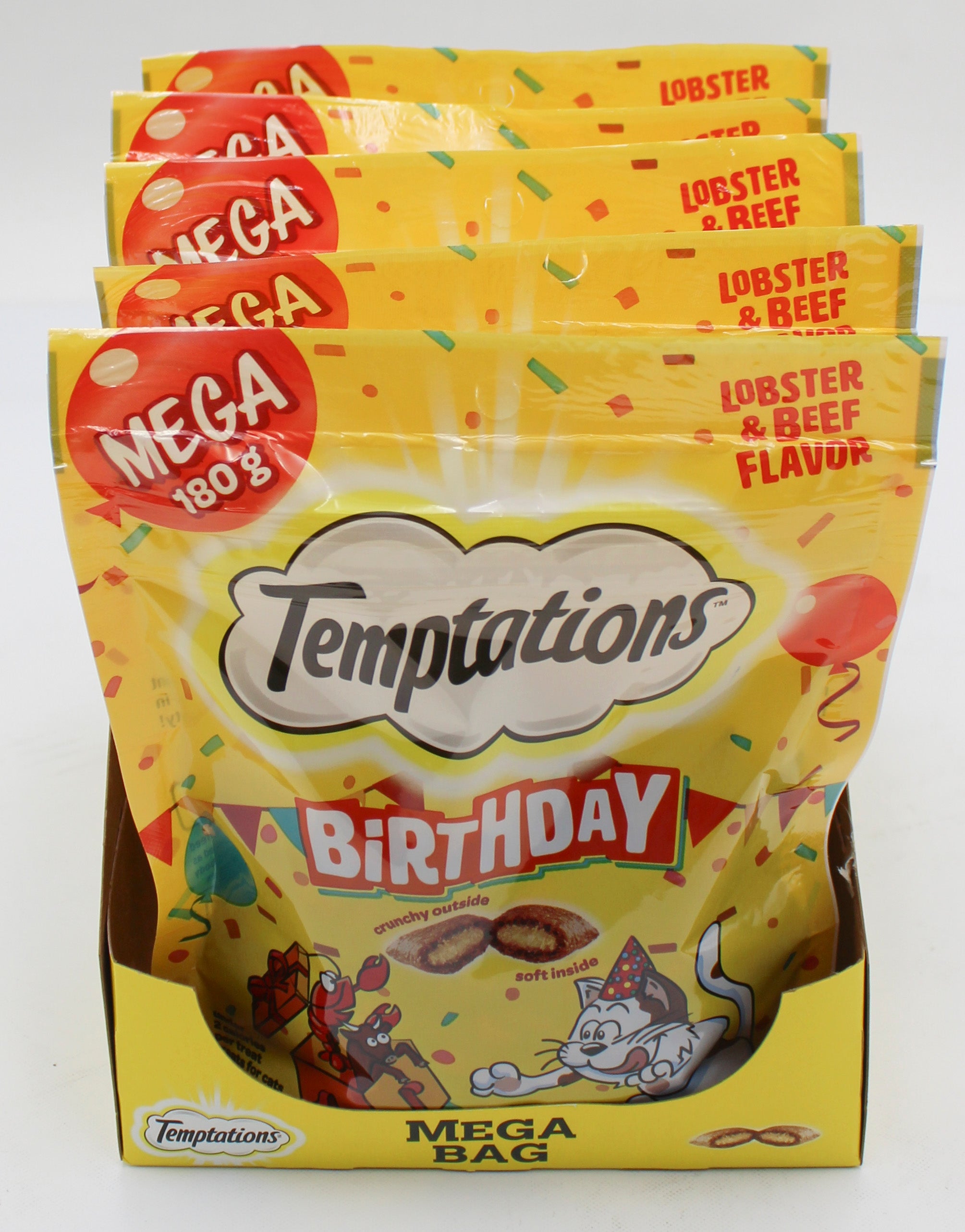TEMPTATIONS BIRTHDAY LOBSTER & BEEF FLAVOR CRUNCHY & SOFT CAT TREATS 6.3 OZ BB 3/4/2027