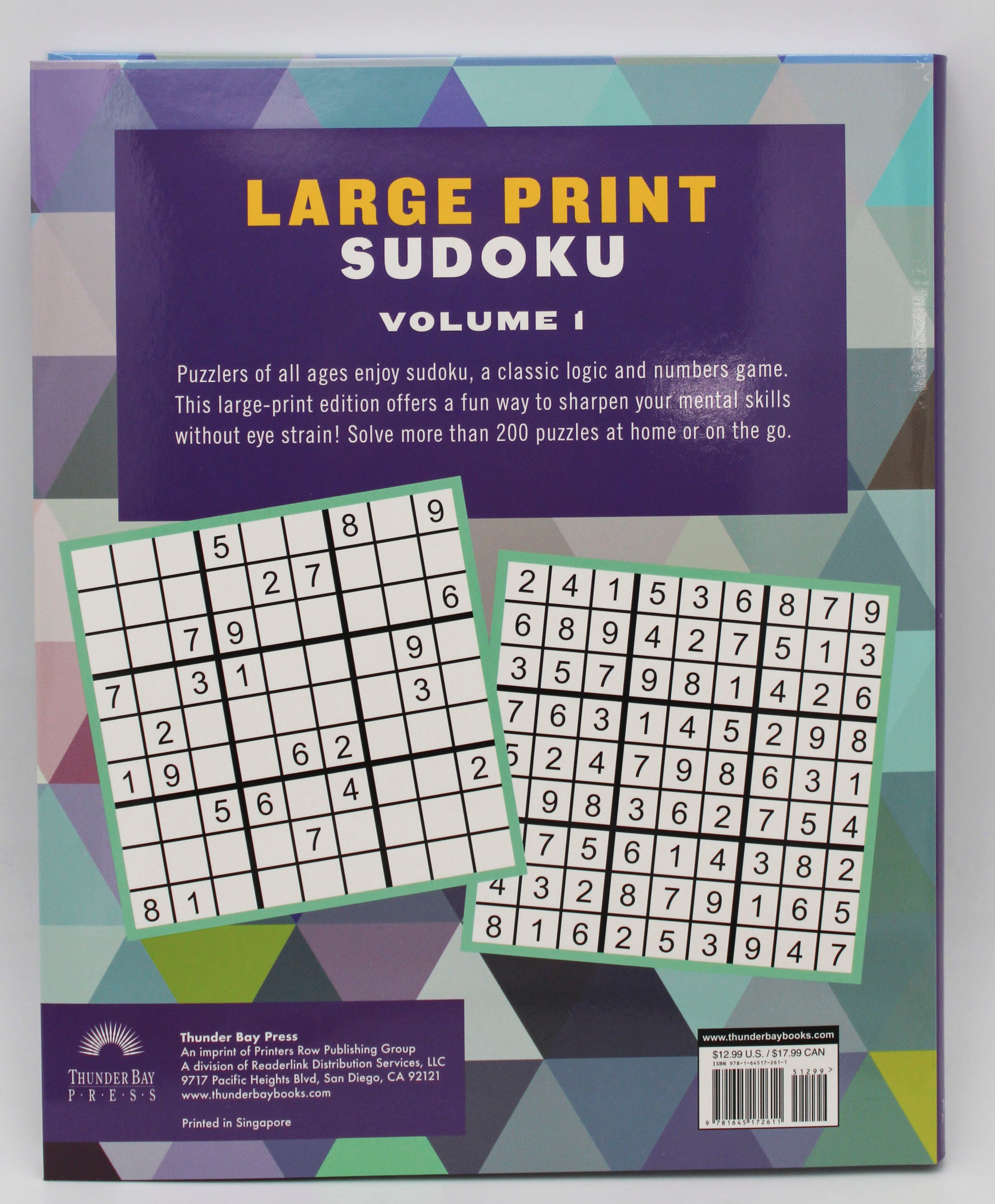 LARGE PRINT SUDOKU VOLUME 1 PUZZLE BOOK 256PG. PP $12.99