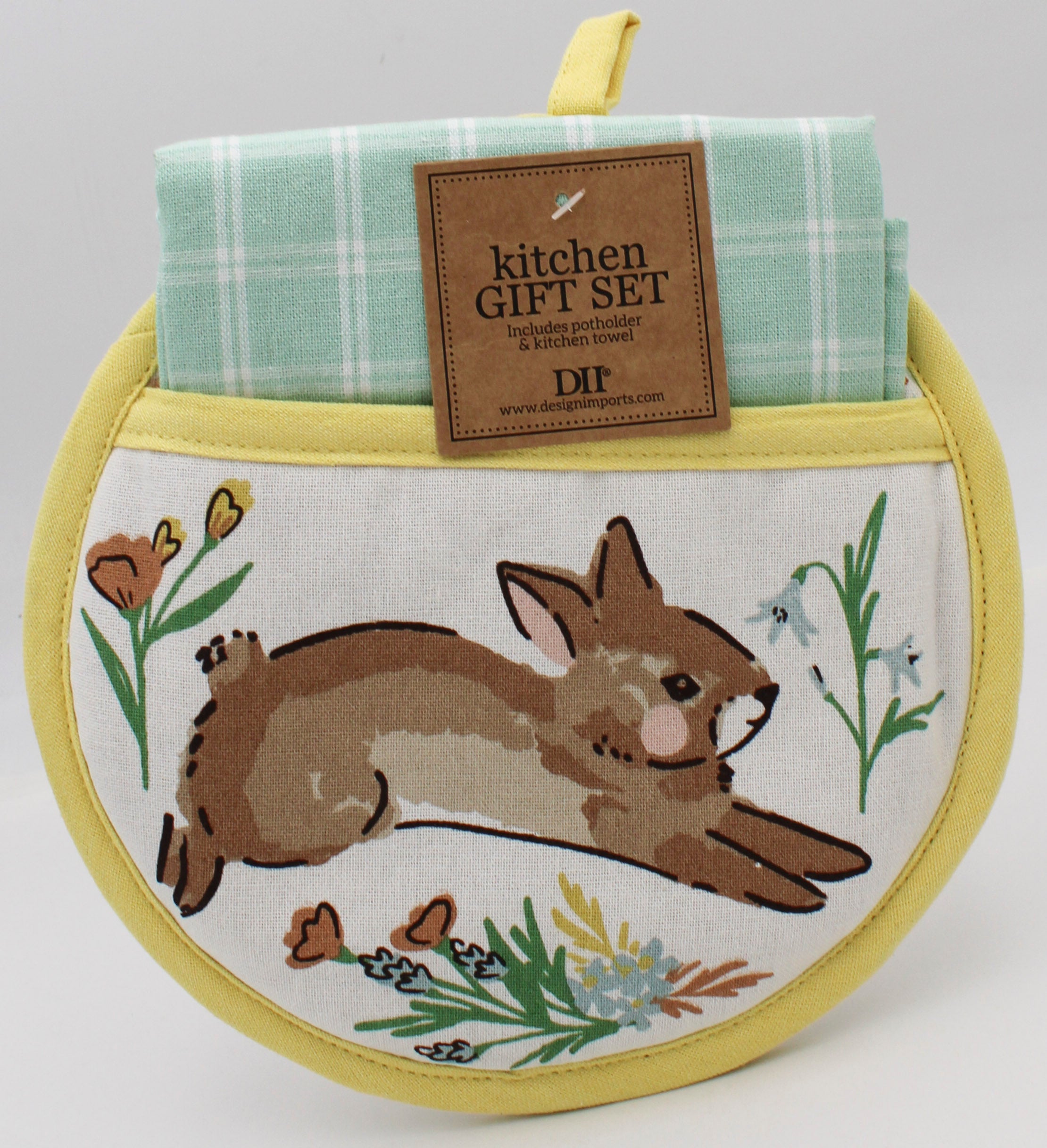 2PC GIFT SET - POTHOLDER AND DISHTOWEL - SPRING BUNNY