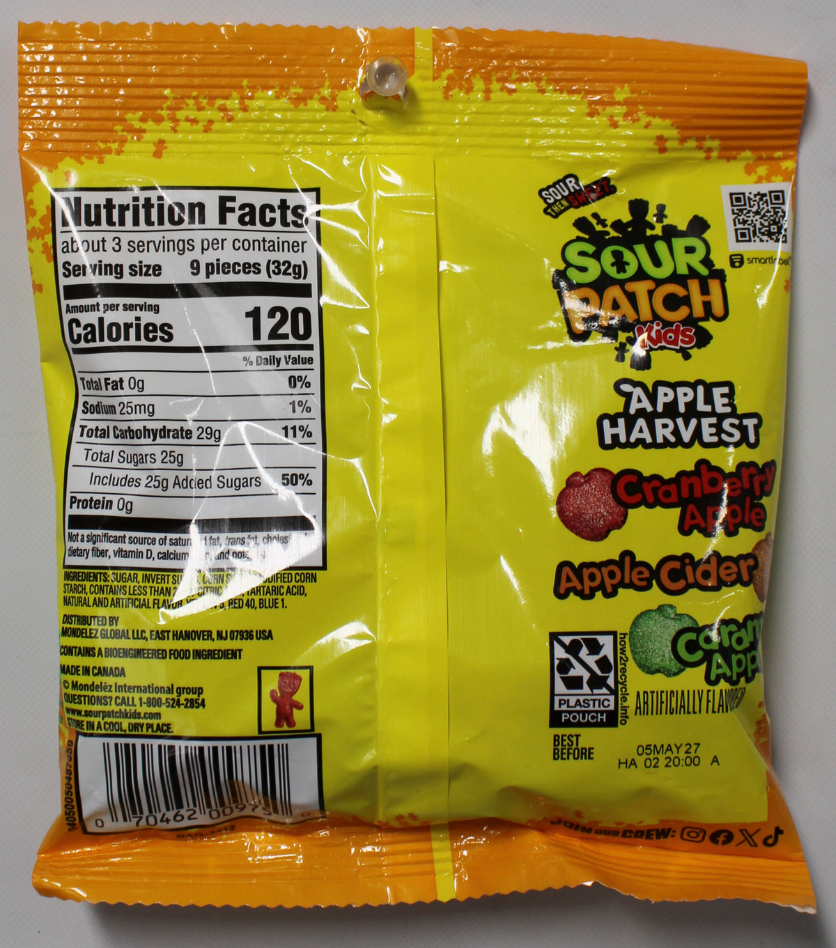 SOUR PATCH KIDS APPLE HARVEST MIX SOFT & CHEWY HALLOWEEN CANDY, 3.58 OZ BAG - BB 5/5/2027