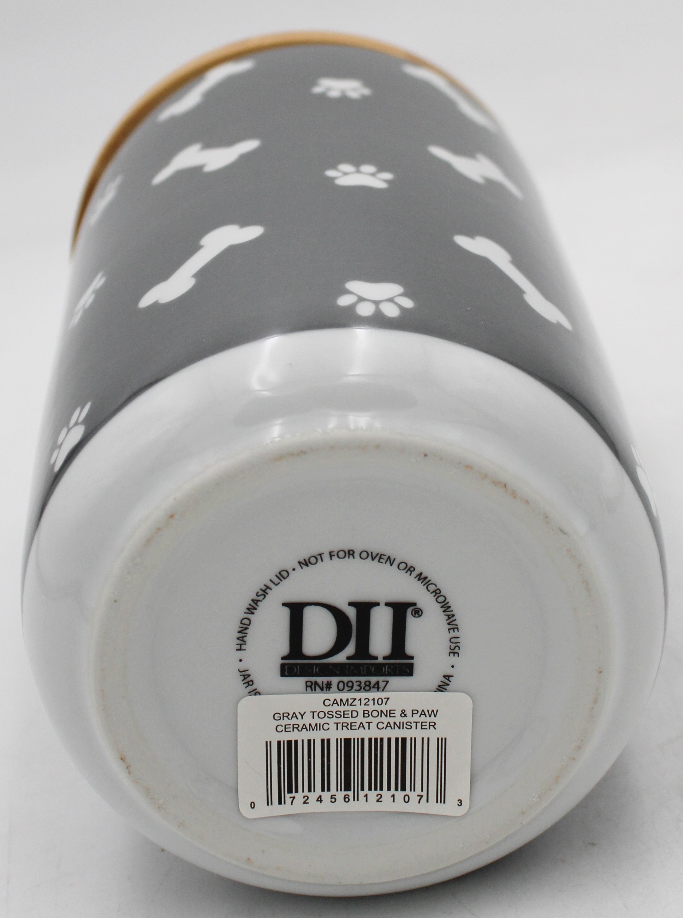 CERAMIC TREAT CANISTER 4" x 6.5" - GRAY TOSSED BONE & PAW