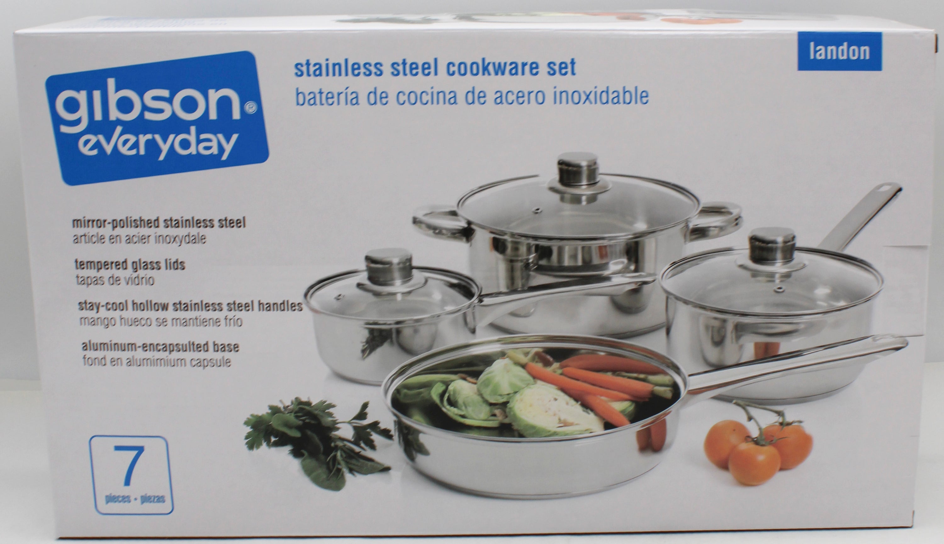 GIBSON EVERYDAY STAINLESS STEEL COOKWARE SET - LANDON 7pc NI