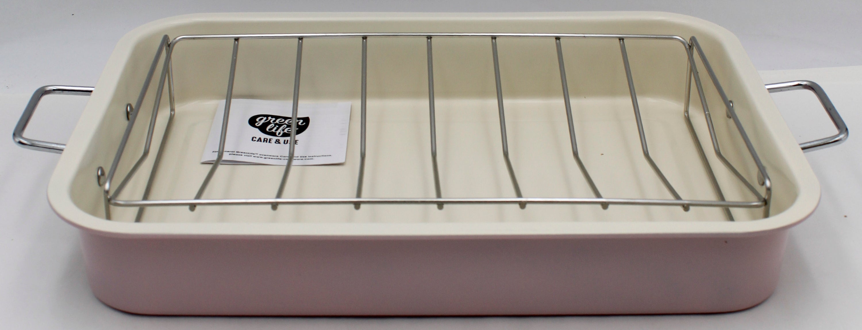 GREENLIFE 16.5''X12'' CERAMIC ROASTING PAN W/ RACK - PINK REMAILER NI