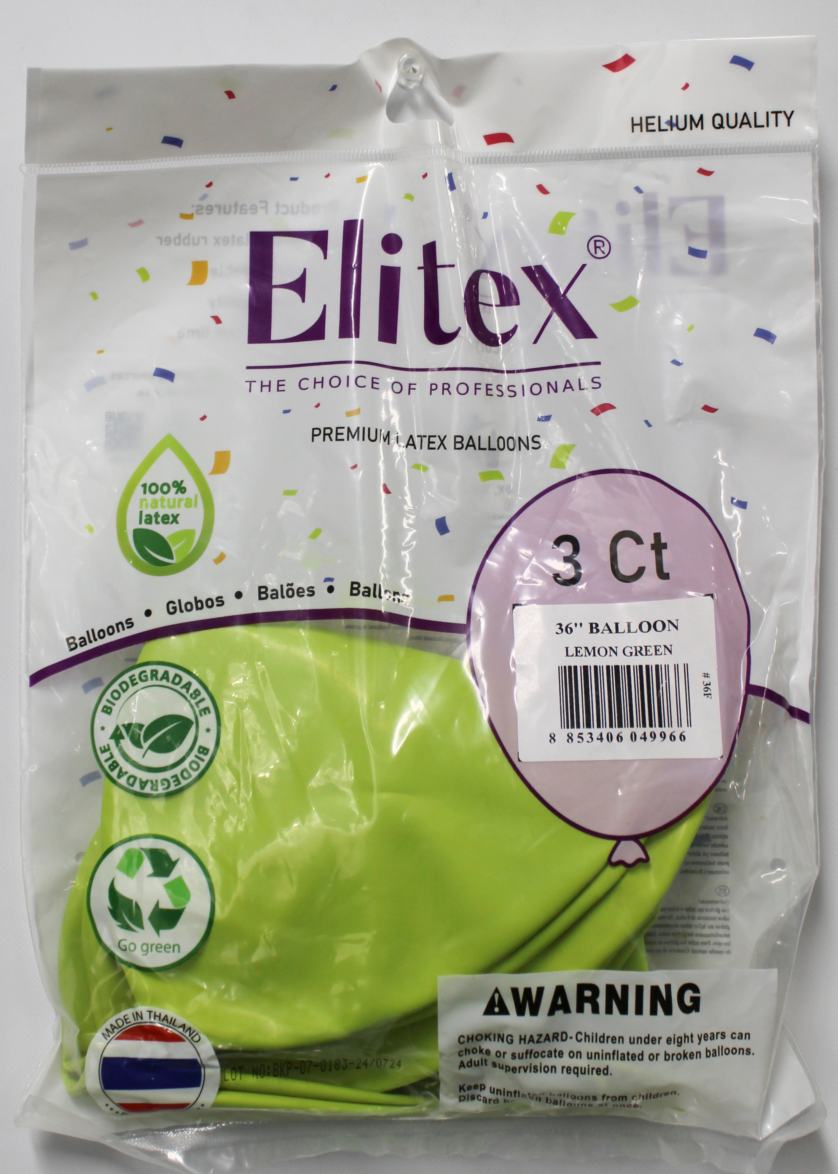 ELITEX 36" PASTEL LEMON GREEN ROUND BALLOON, 3 PACK