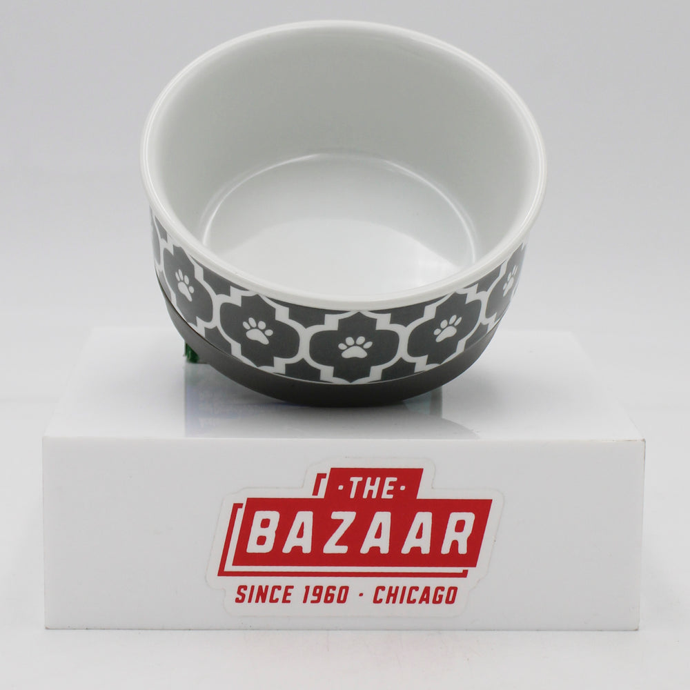 CERAMIC PET BOWL - LATTICE GRAY - SMALL 4.25Dx2H