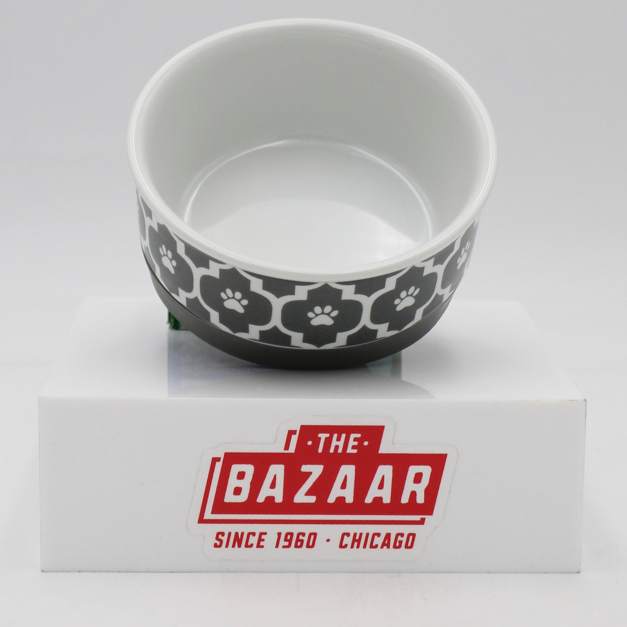 CERAMIC PET BOWL - LATTICE GRAY - SMALL 4.25Dx2H