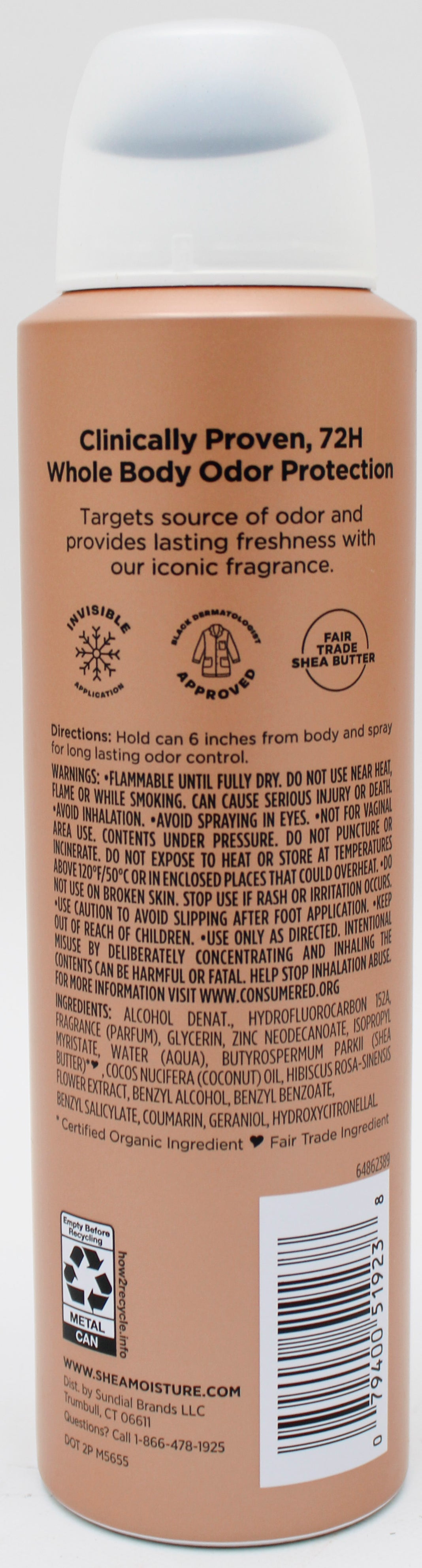 SHEA MOISTURE WHOLE BODY DEODORANT SPRAY RAW SHEA BUTTER 4oz NI