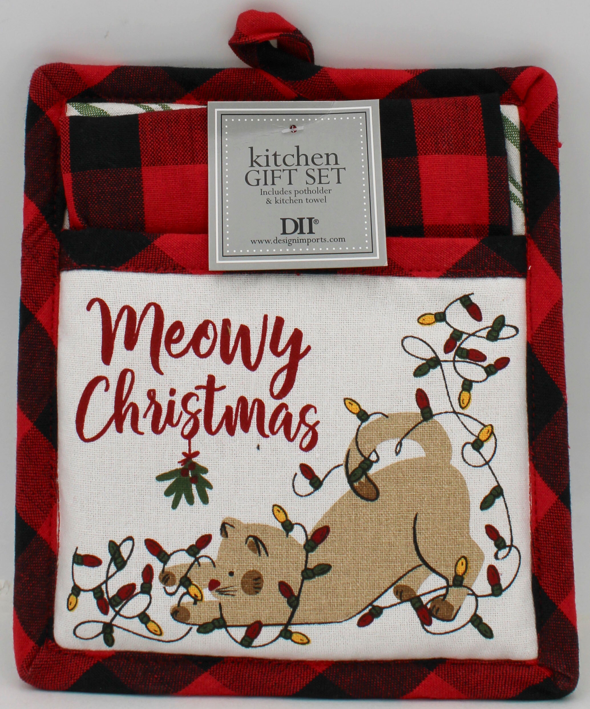 2PC GIFT SET - POTHOLDER AND DISHTOWEL - MEOWY CHRISTMAS