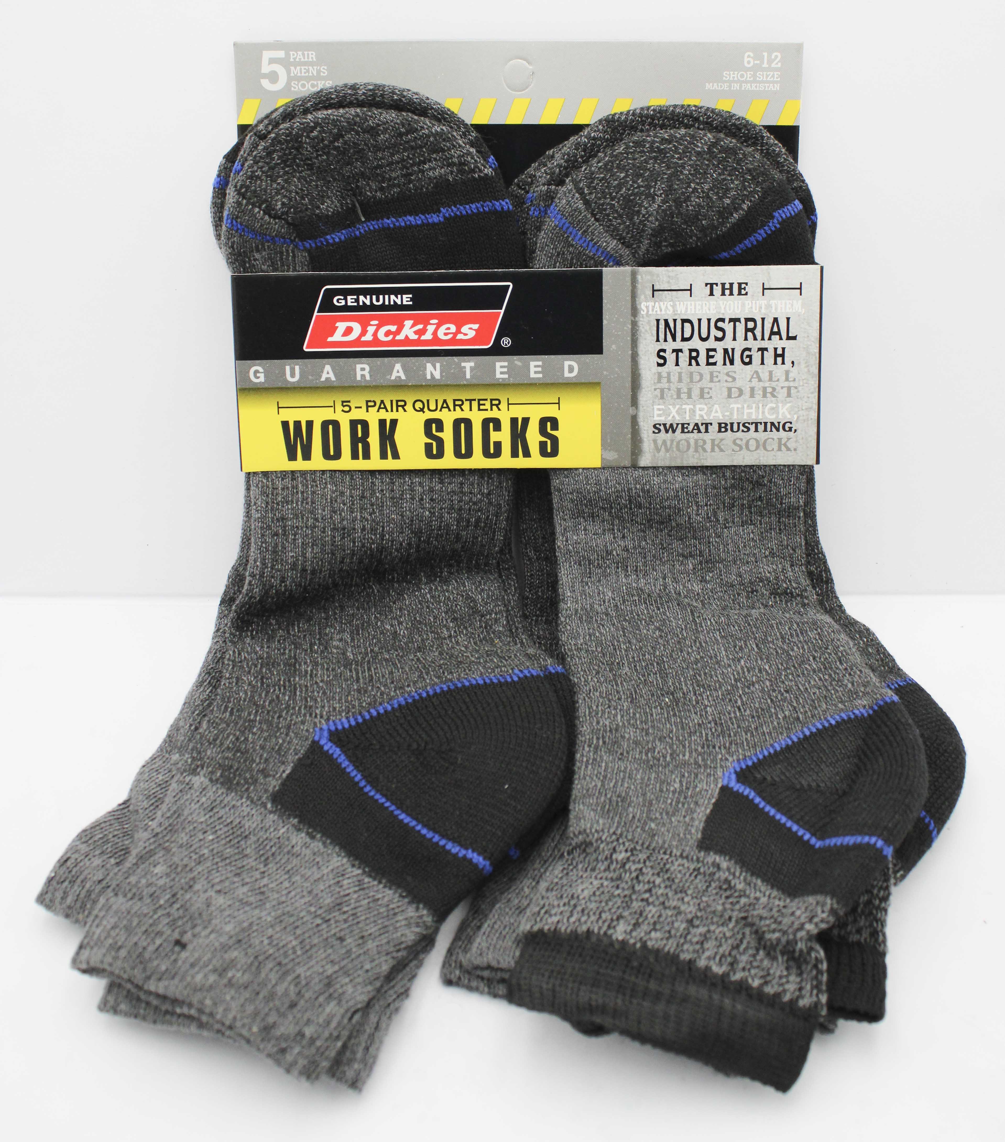 DICKIES MEN QUARTER SOCKS 5PK - GRAY/BLUE (SHOE SIZE 6-12) NI