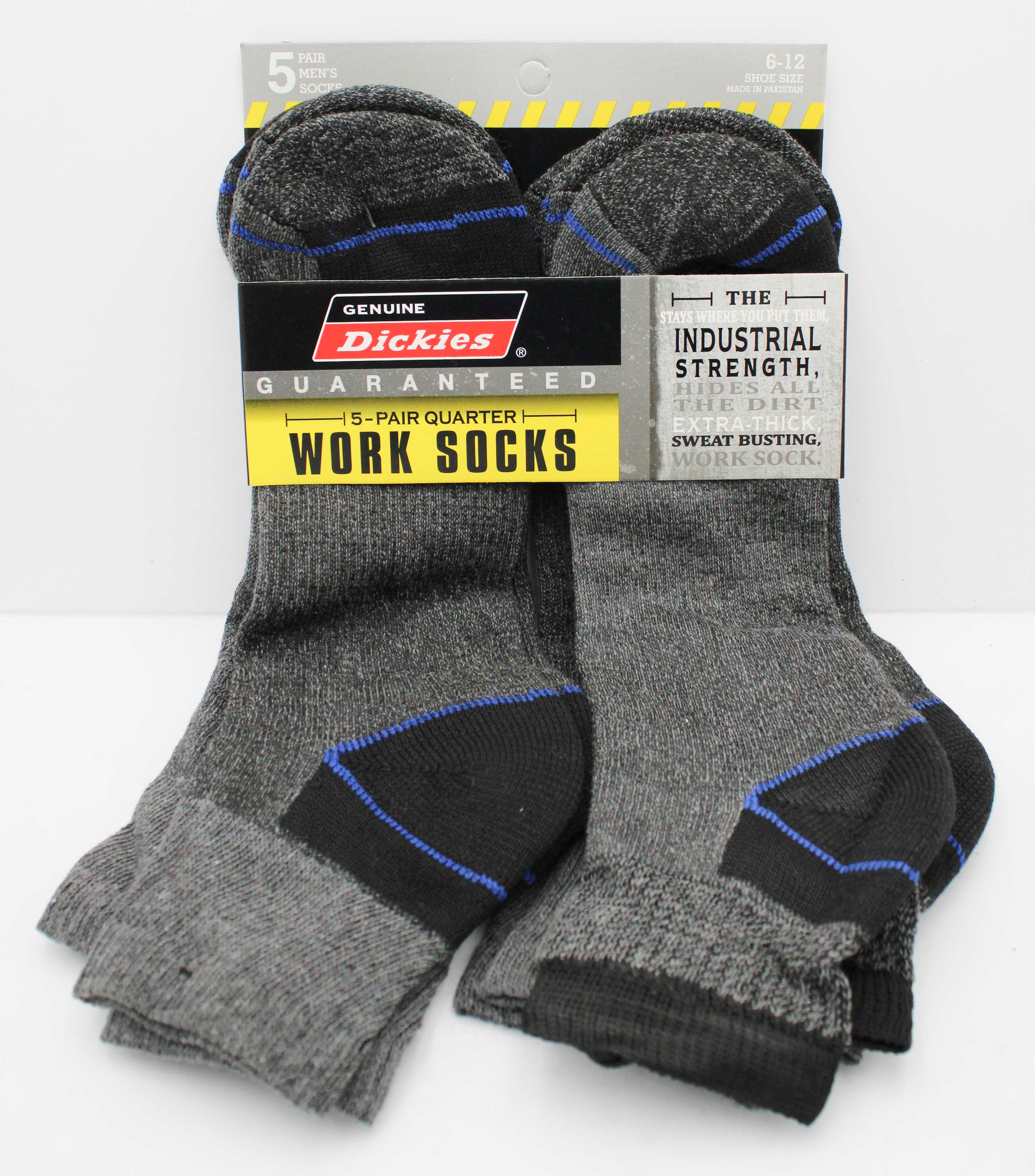 DICKIES MEN QUARTER SOCKS 5PK - GRAY/BLUE (SHOE SIZE 6-12) NI