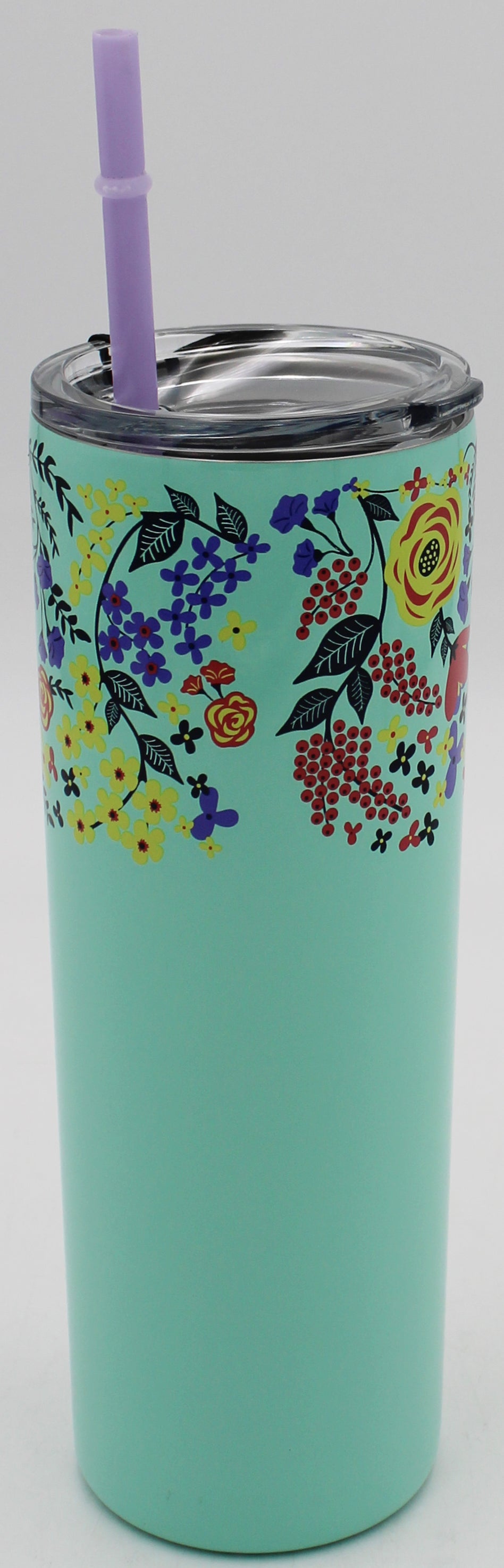 20oz SLIM TUMBLER WITH STRAW - FLORAL MINT
