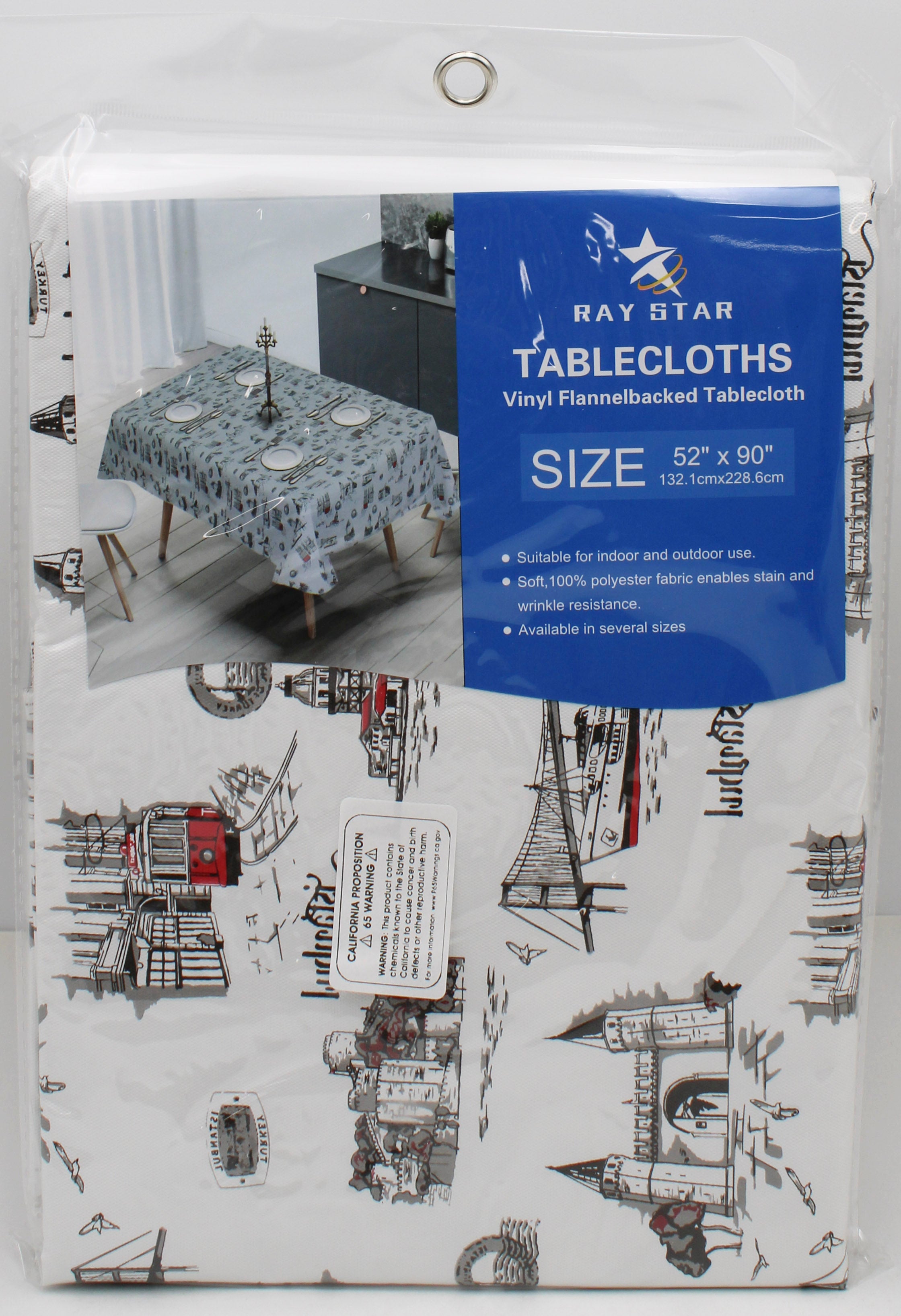 52x90" PRINTED VINYL TABLECLOTH'