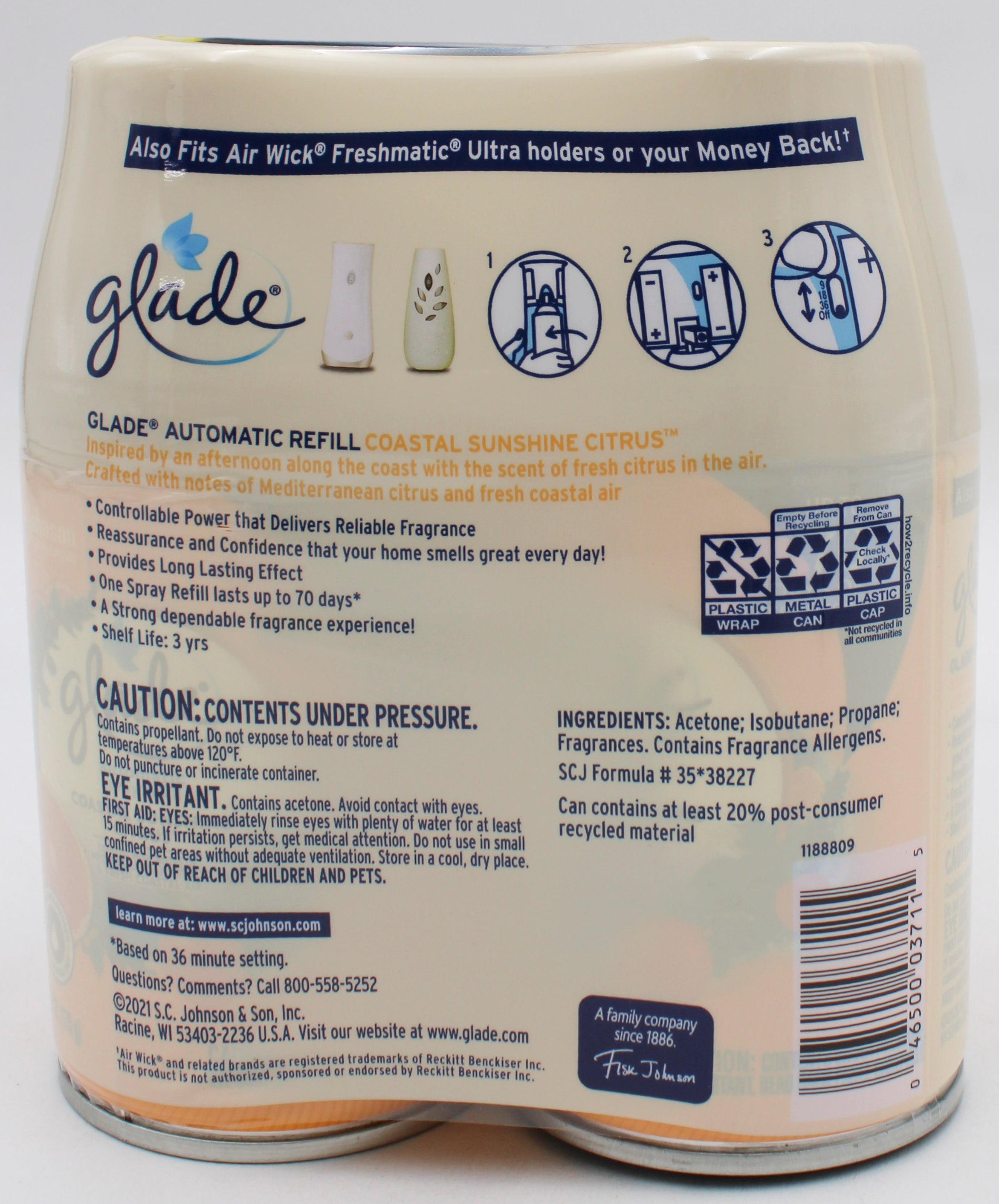 GLADE AUTOMATIC SPRAY COASTAL SUNSHINE CITRUS 2 REFILLS 6.2oz US