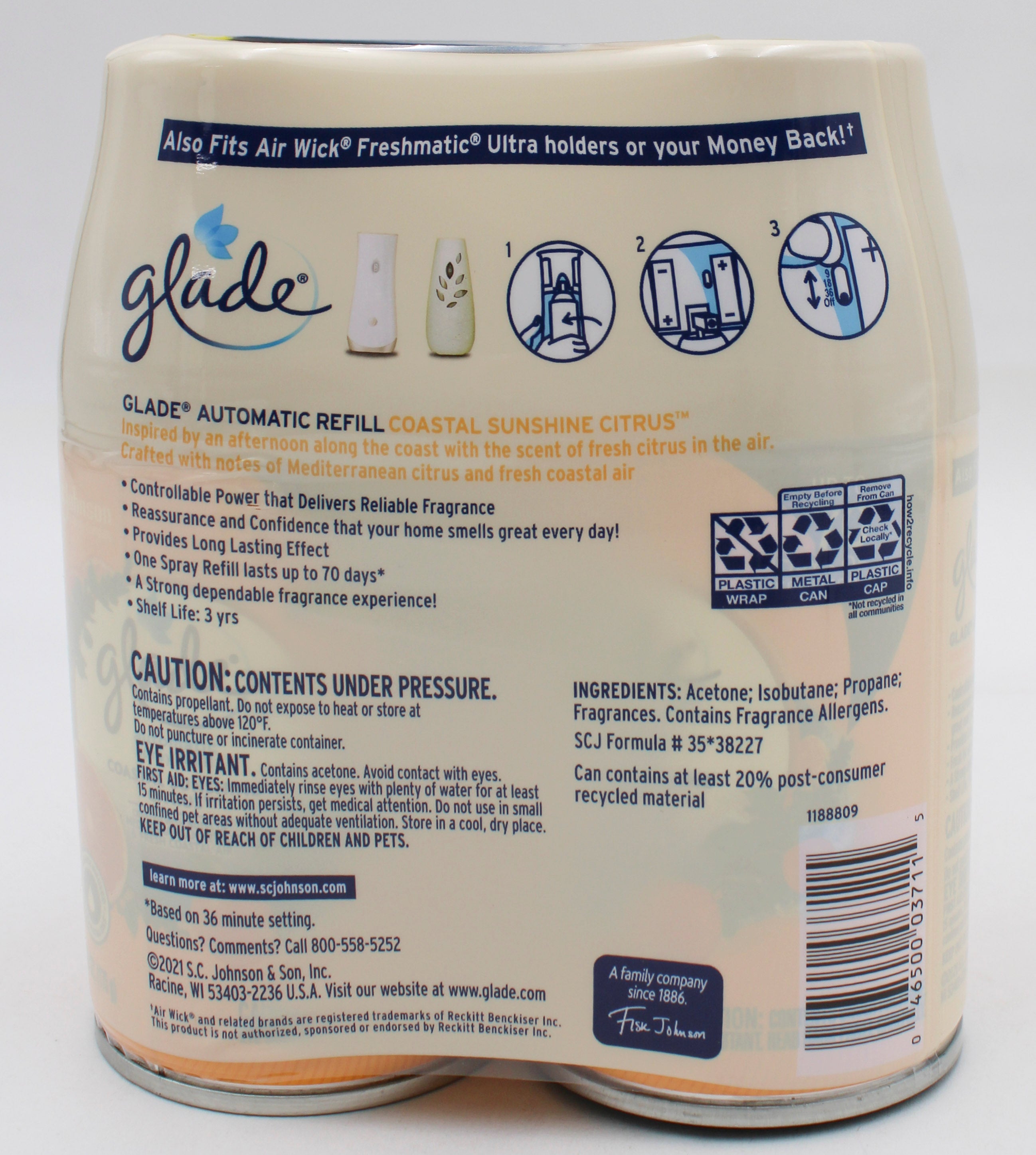 GLADE AUTOMATIC SPRAY COASTAL SUNSHINE CITRUS 2 REFILLS 6.2oz US