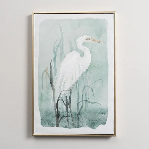 WHITE HERON FRAMED CANVAS PRINT, RIGHT FACING 16"L x 23.75"H x 1.5"D