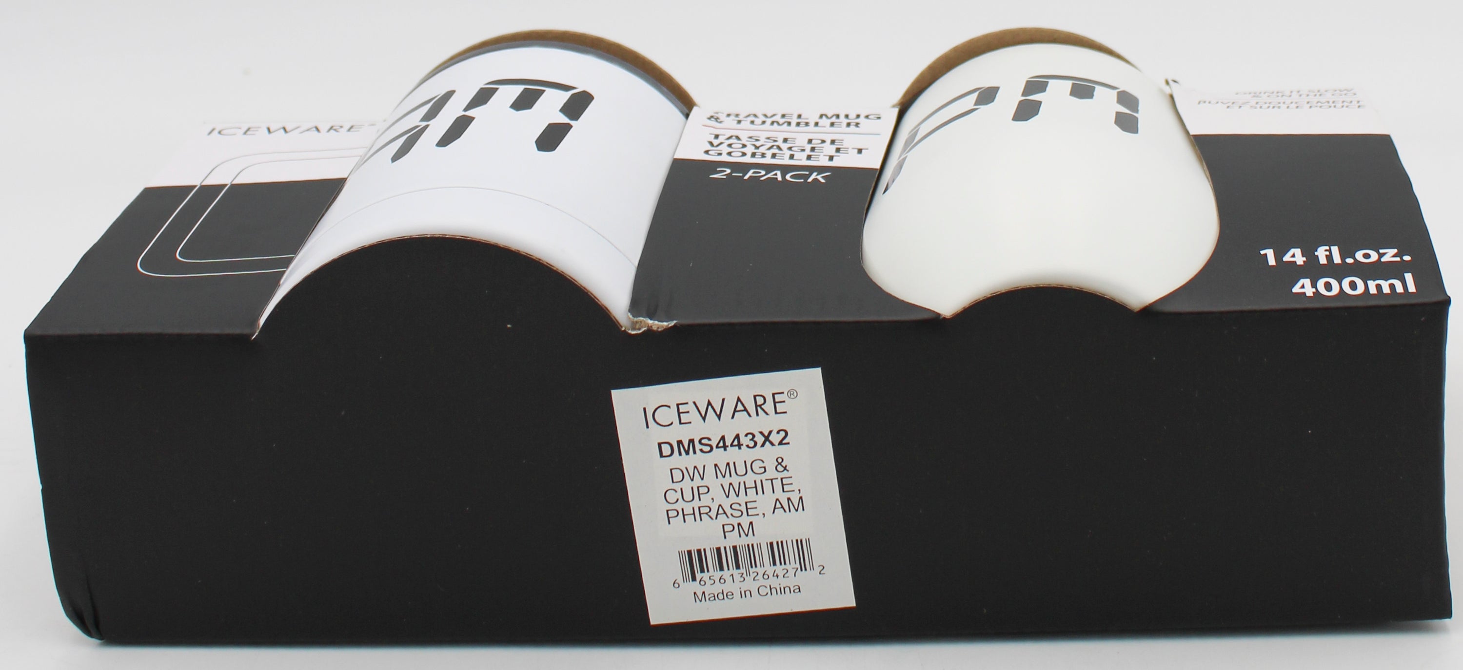 14oz 2pc DOUBLE WALL STEMLESS MUG & STEMLESS WINE - WHITE AM/PM