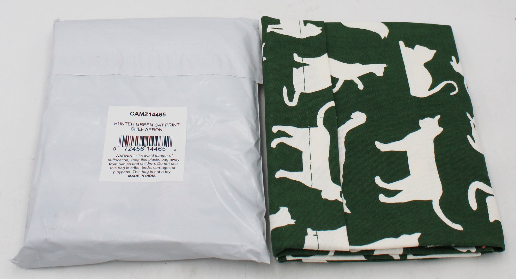 APRON - HUNTER GREEN CAT PRINT