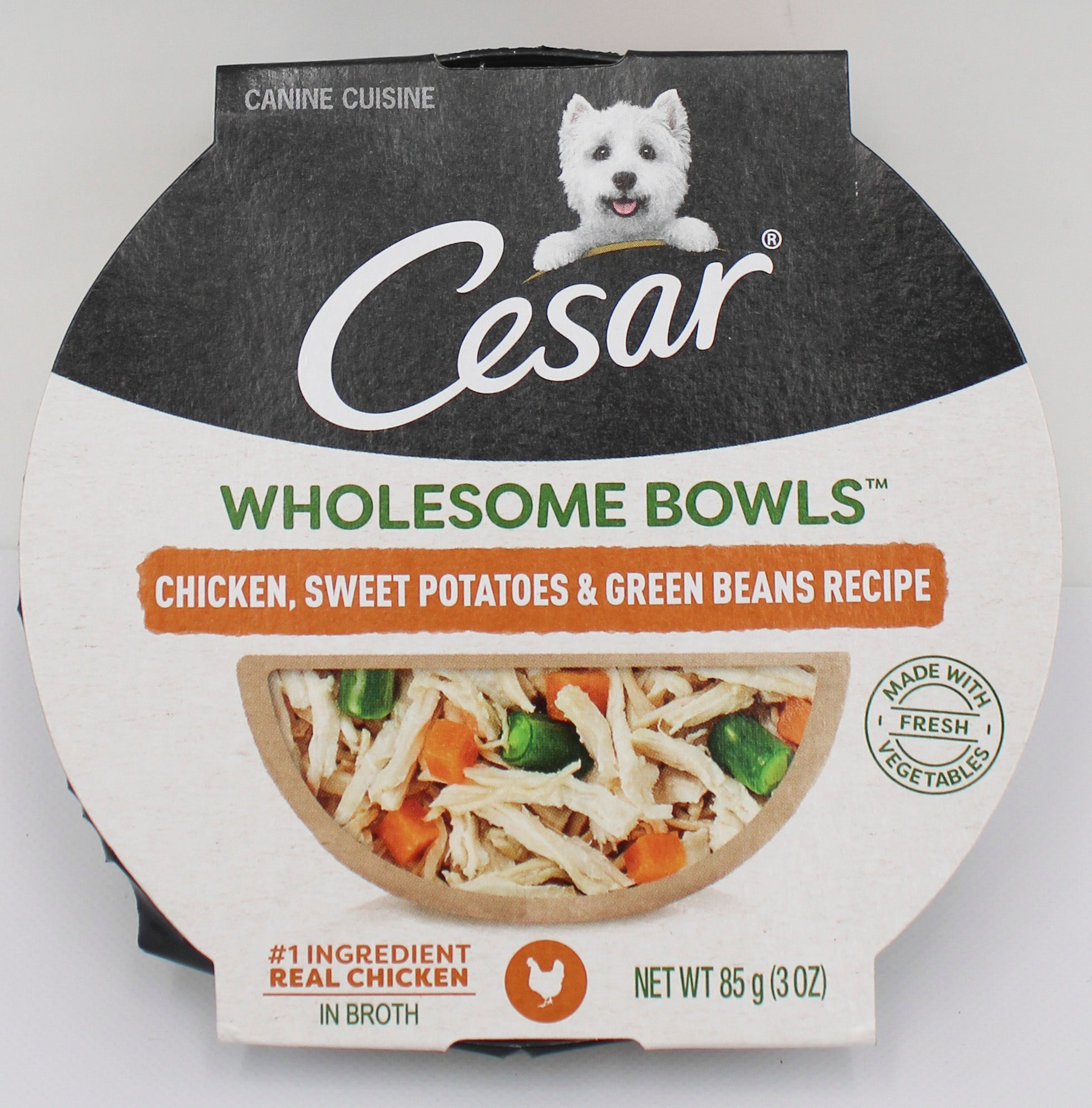 CESAR WHOLESOME BOWLS WET DOG FOOD WITH CHICKEN, SWEET POTATO & GREEN BEANS 3oz. BB 1/4/2027