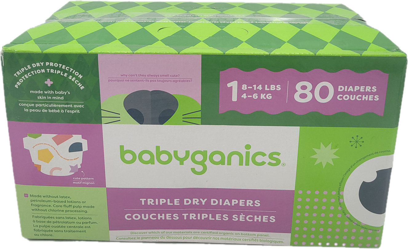 BABYGANICS DIAPERS 80CT SIZE 1 NA