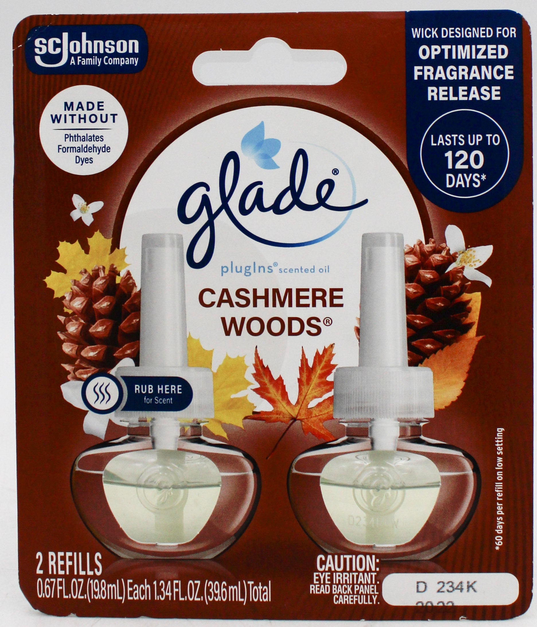 SP GLADE PLUGINS SCENTED OIL 2REFILLS 1.34oz CASHMERE WOODS