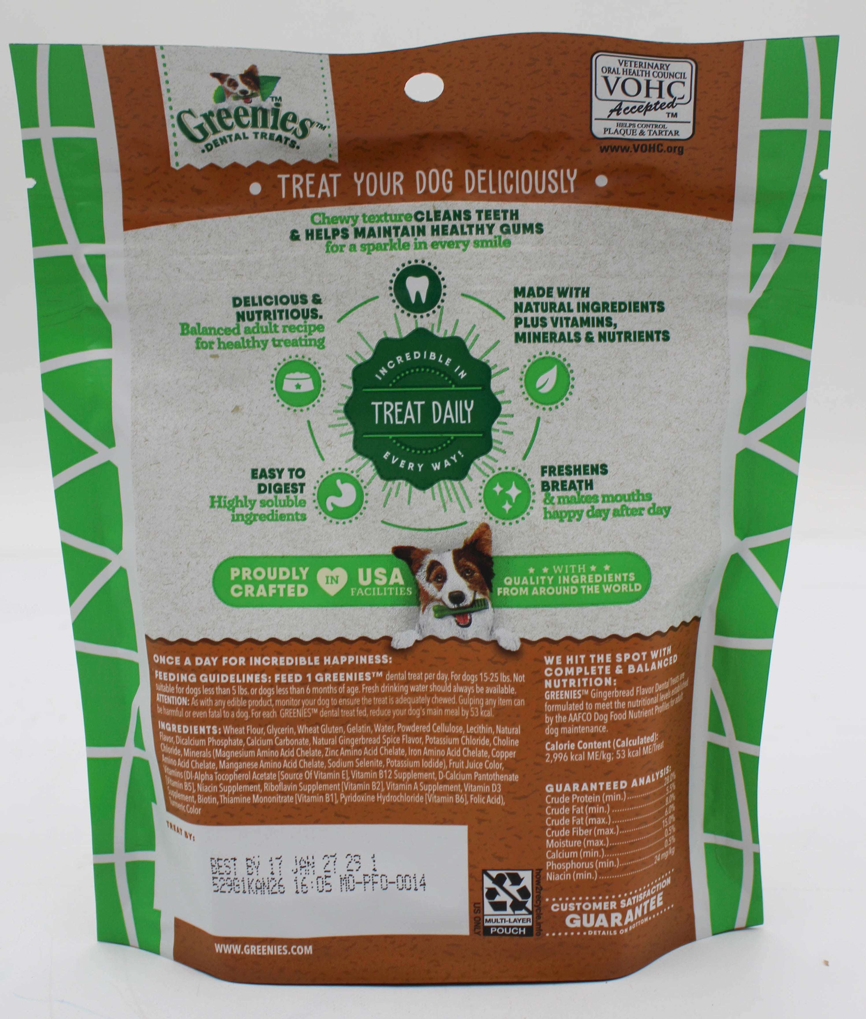 GREENIES GINGERBREAD FLAVOR PETITE  SIZE DENTAL CARE DOG TREAT CHEWS 6 OZ (10 PK) BB 1/31/2027