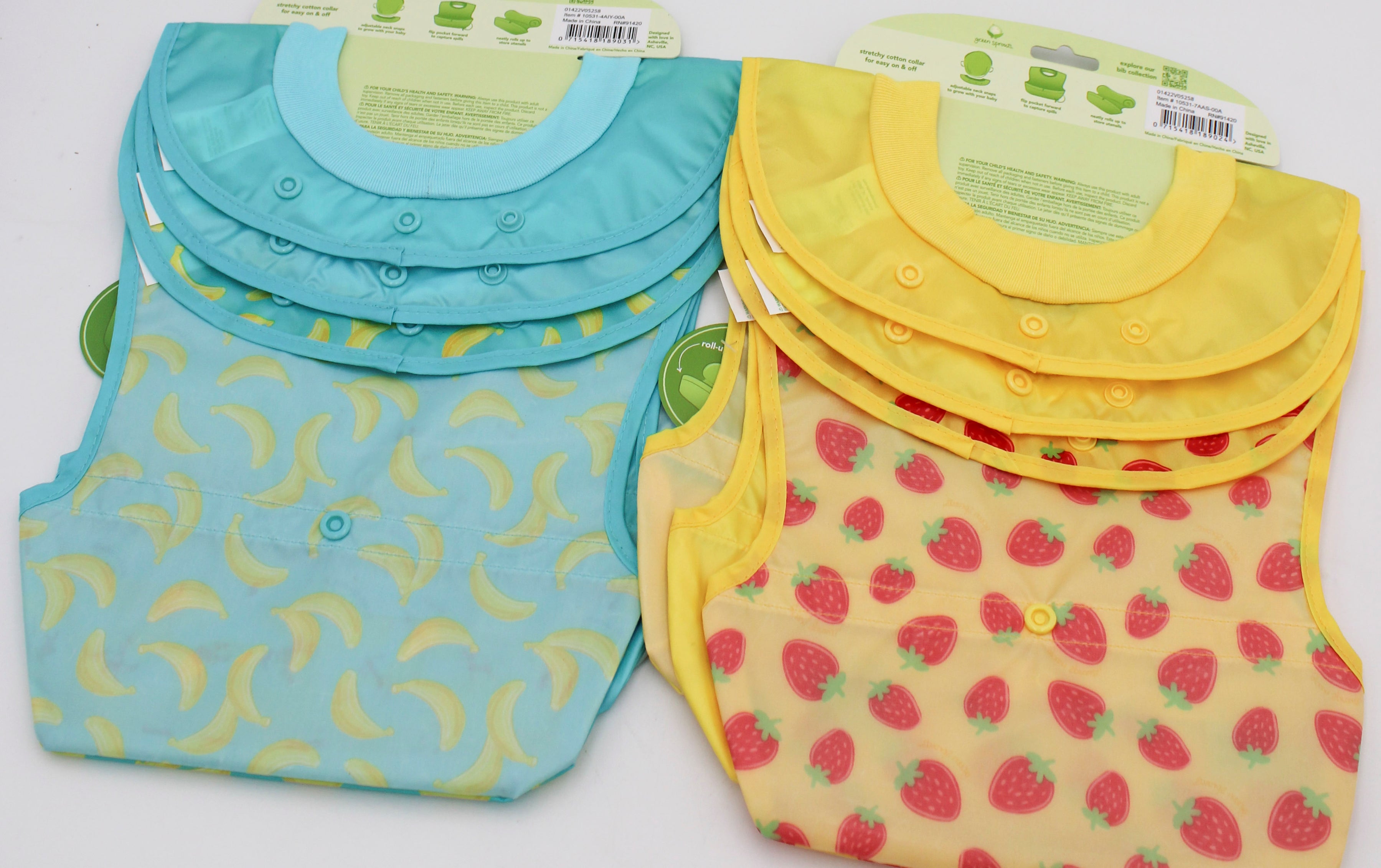 O2COOL 3PK SNAP & GO EASY-WEAR PULL-OVER BIB -YELLOW BERRIES & AQUA BANANAS  6MO-3T NI