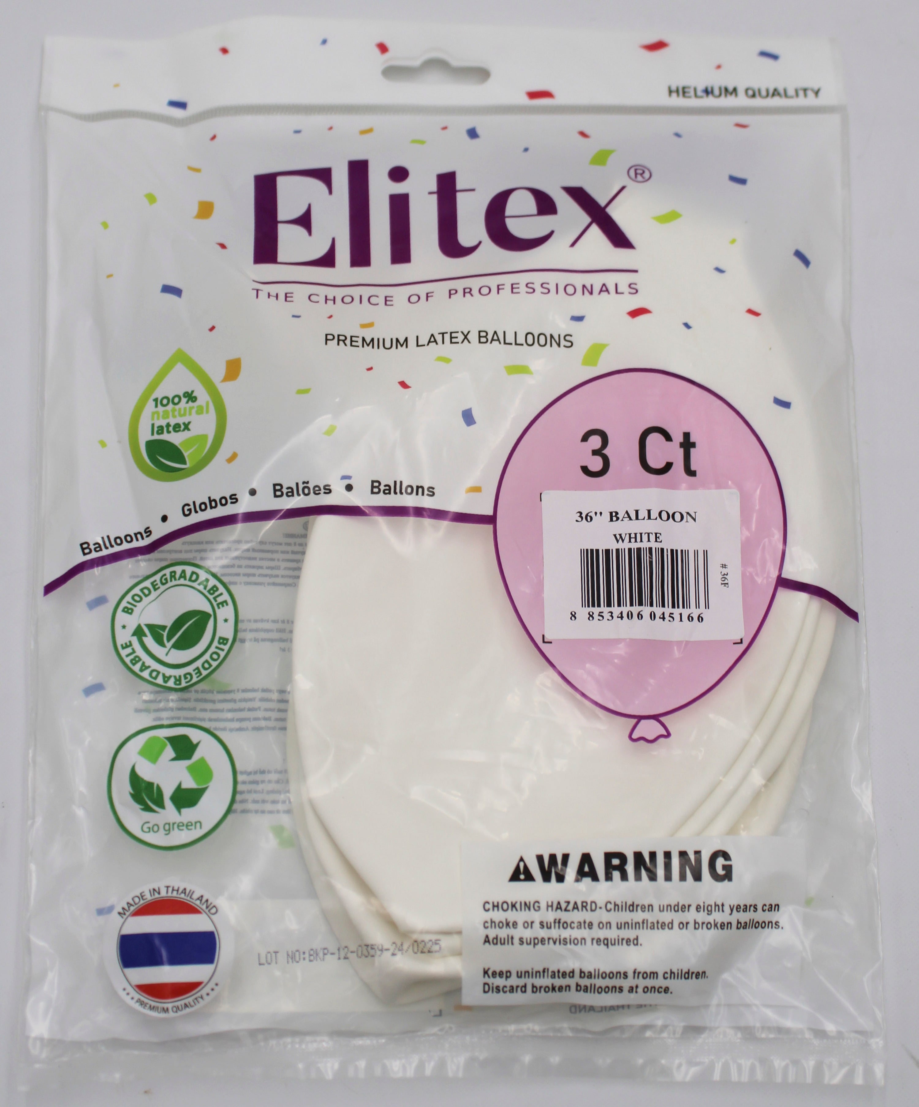 ELITEX 36" WHITE ROUND BALLOON, 3 PACK