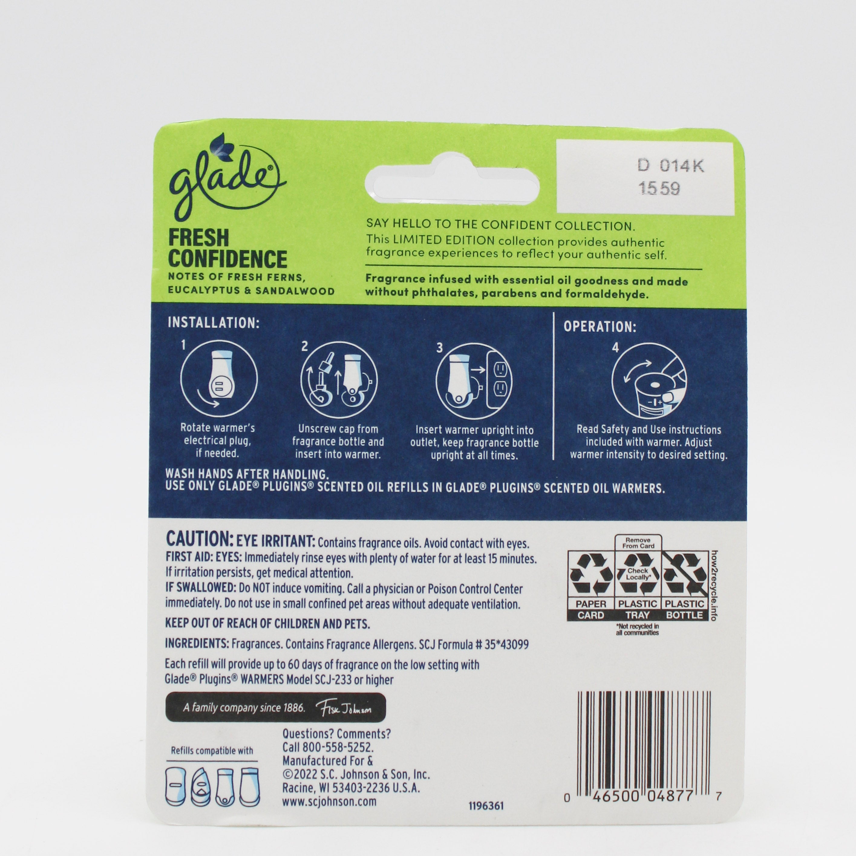 SP GLADE PLUGINS SCENTED OILS 2 REFILLS 1.34oz FRESH CONFIDENCE