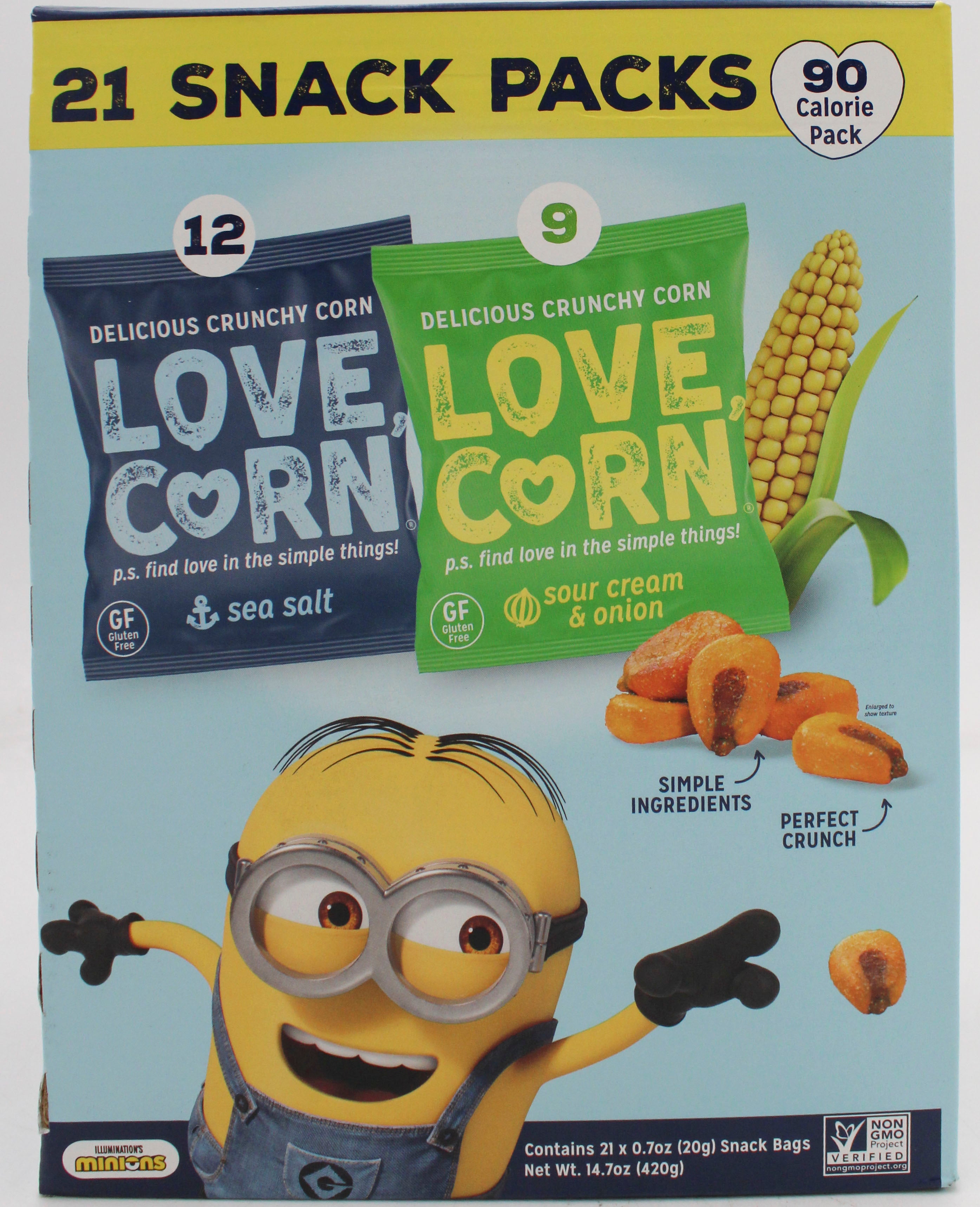 LOVE CORN 21 CT VARIETY PACK SEA SALT & SOUR CREAM ONION  BB 12/18/25