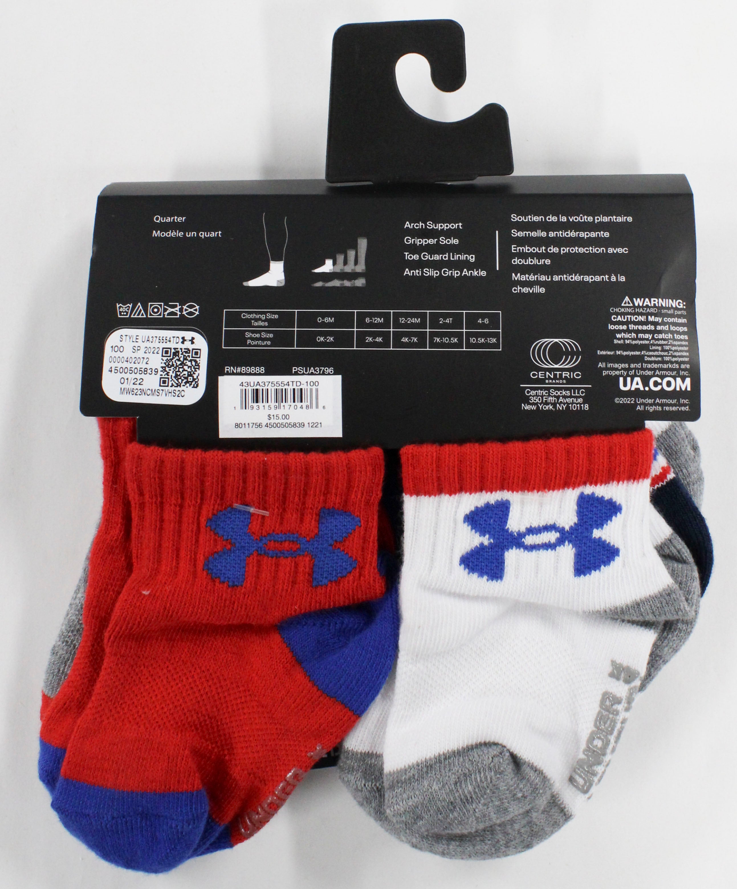 6pk 6-12m BOYS STARS & STRIPES ESSENTIALS QTR SOCKS PP $15.00