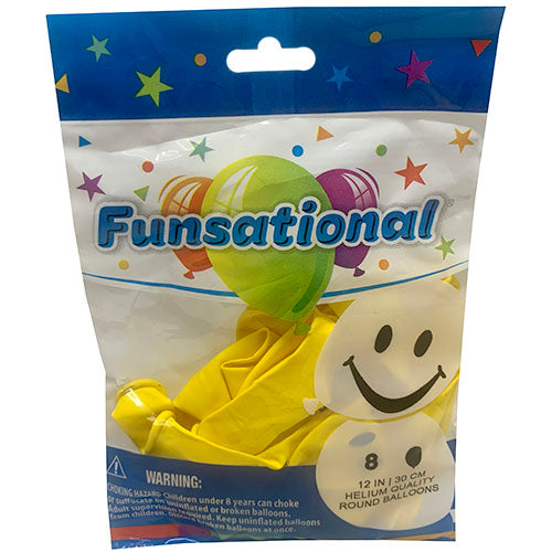 HELIUM BALLOONS 12"/8CT-SMILE/YLLW.