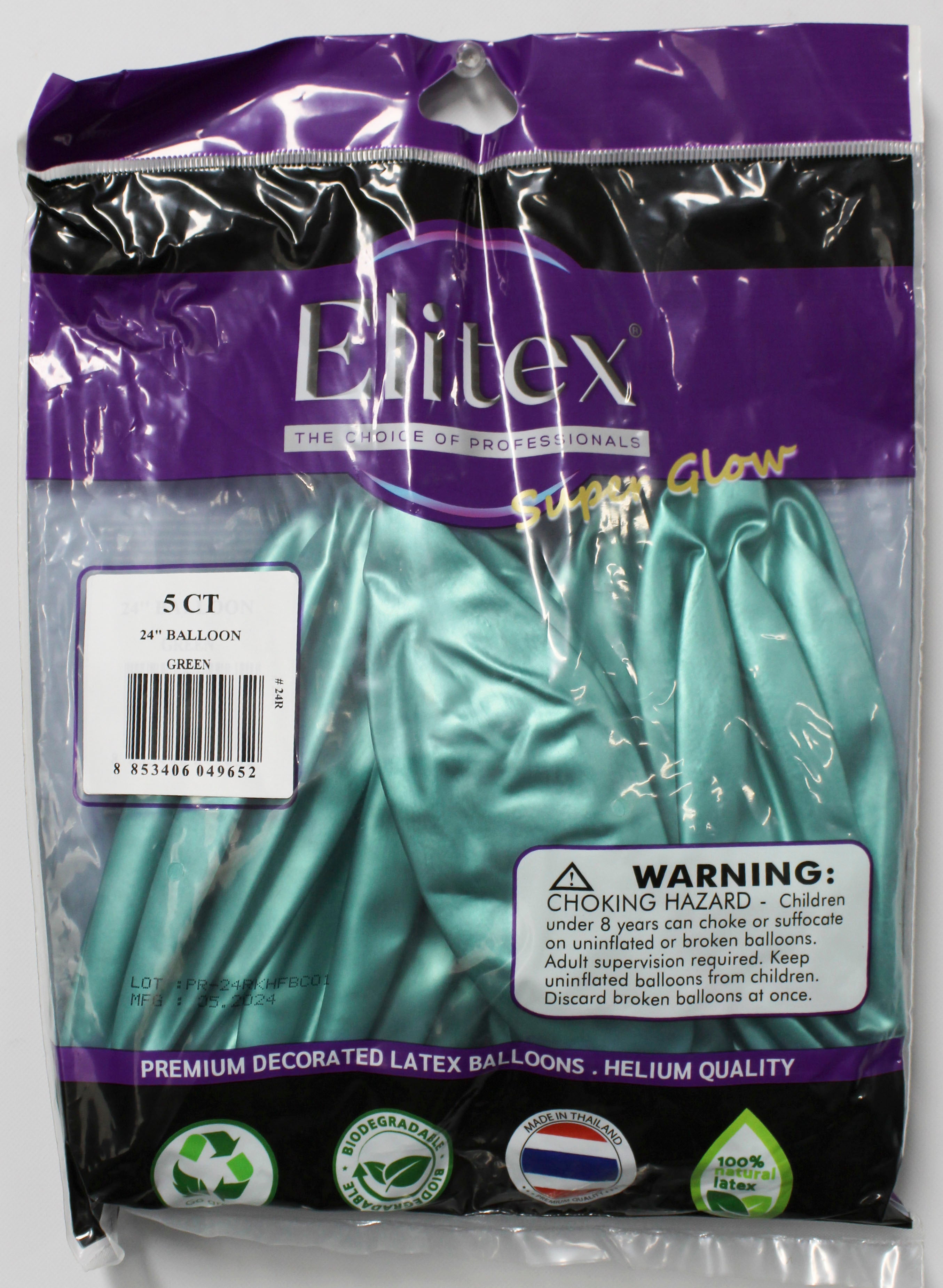 ELITEX 24" SUPERGLOW GREEN ROUND BALLOON, 5 PACK